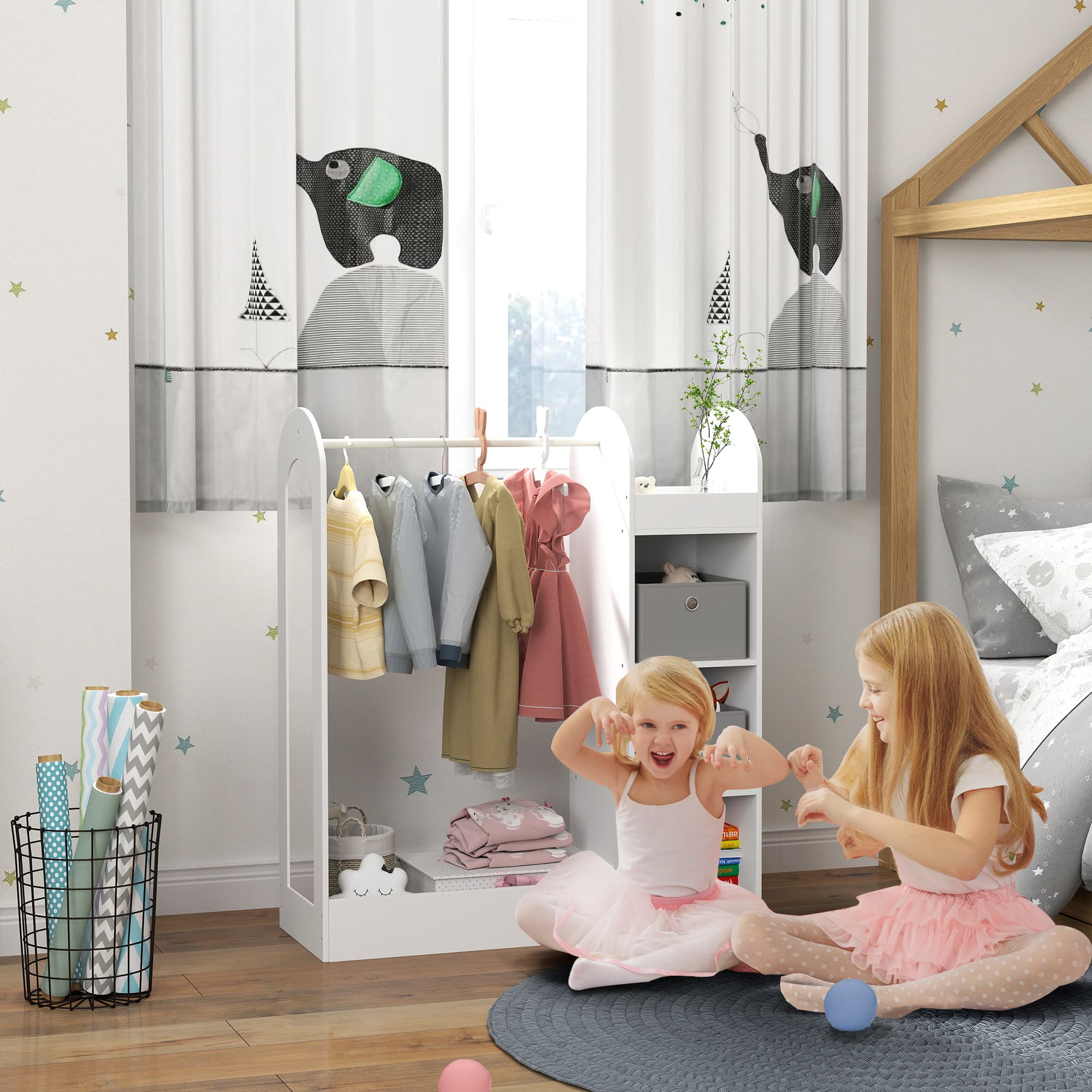 Children's Clothes Rail with Mirror and Storage - image 5