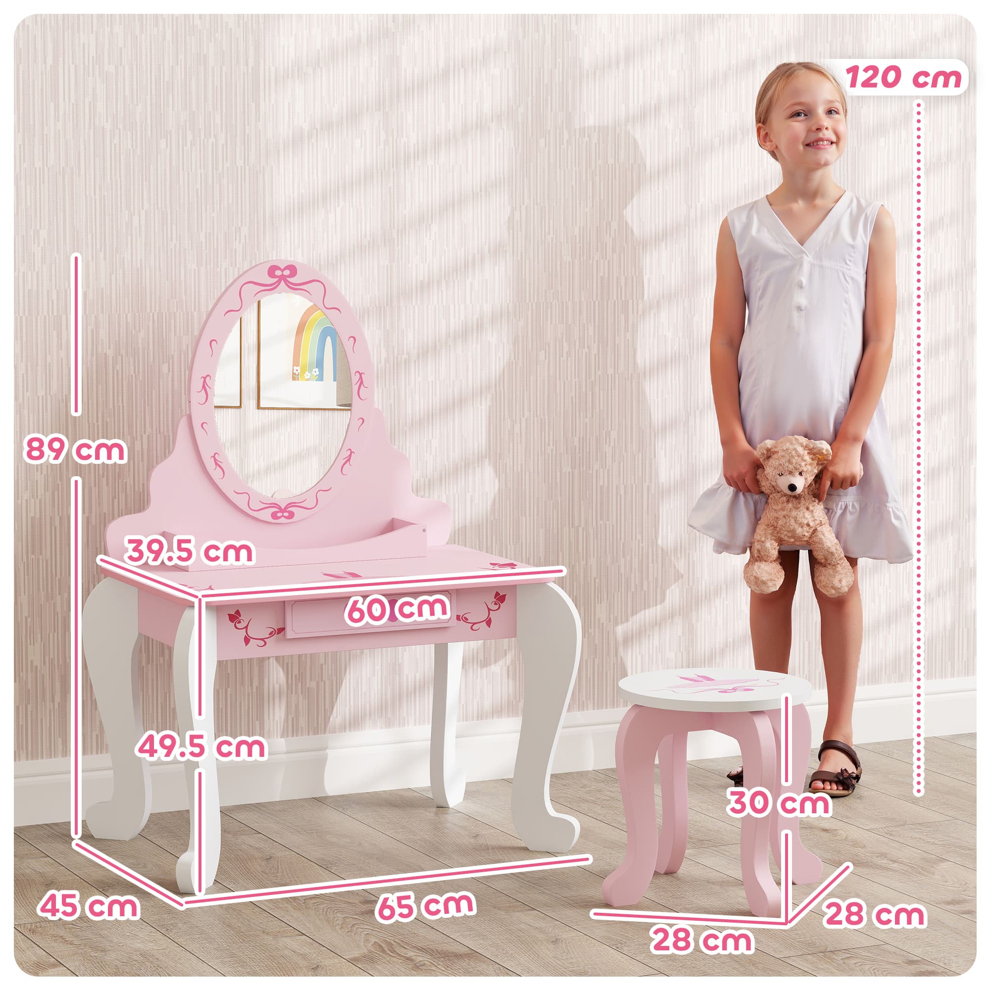 Transform Playtime with this Pink Kids Vanity Set & Stool - image 2