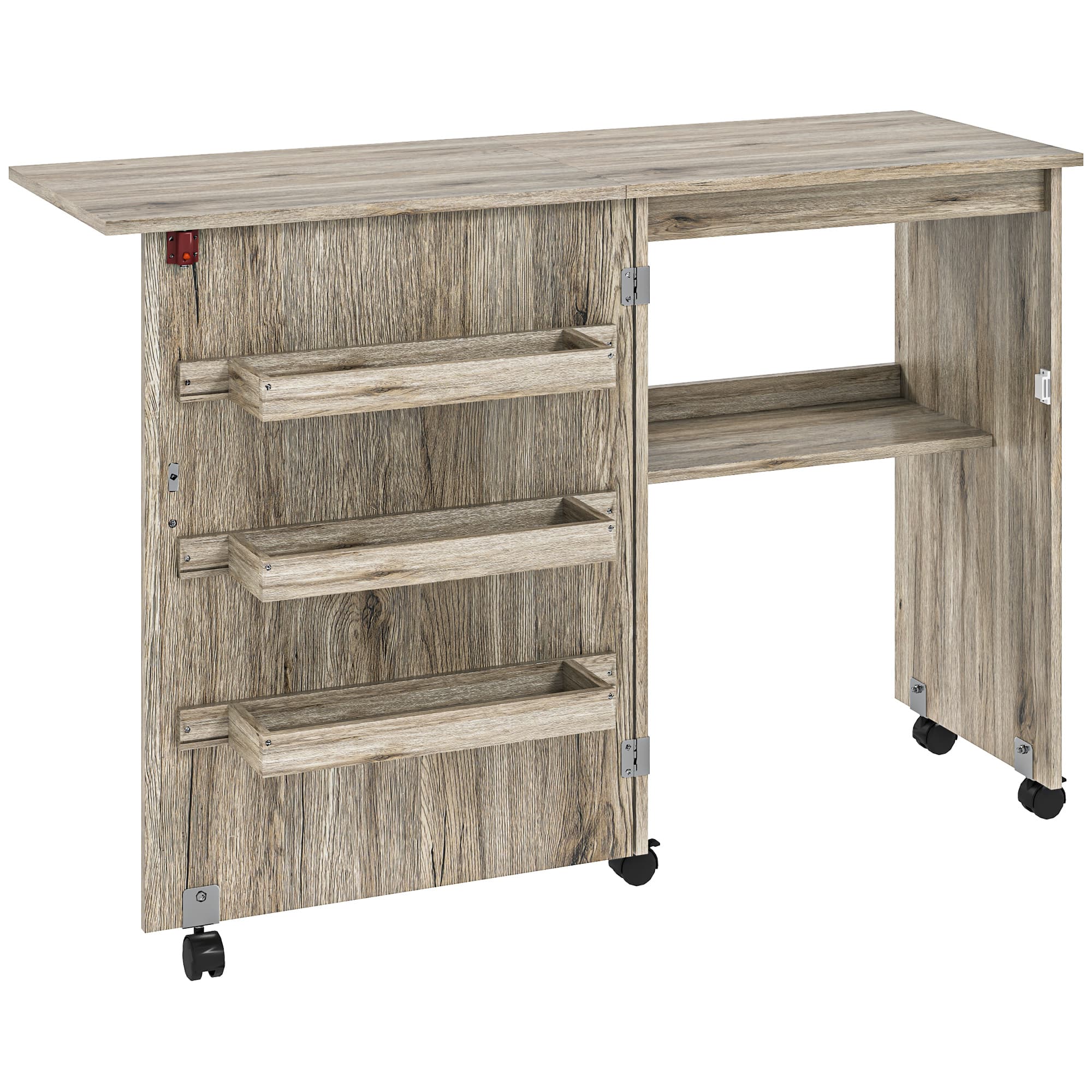 Folding Sewing Table with Storage Trays and Castors — Grey - image 10