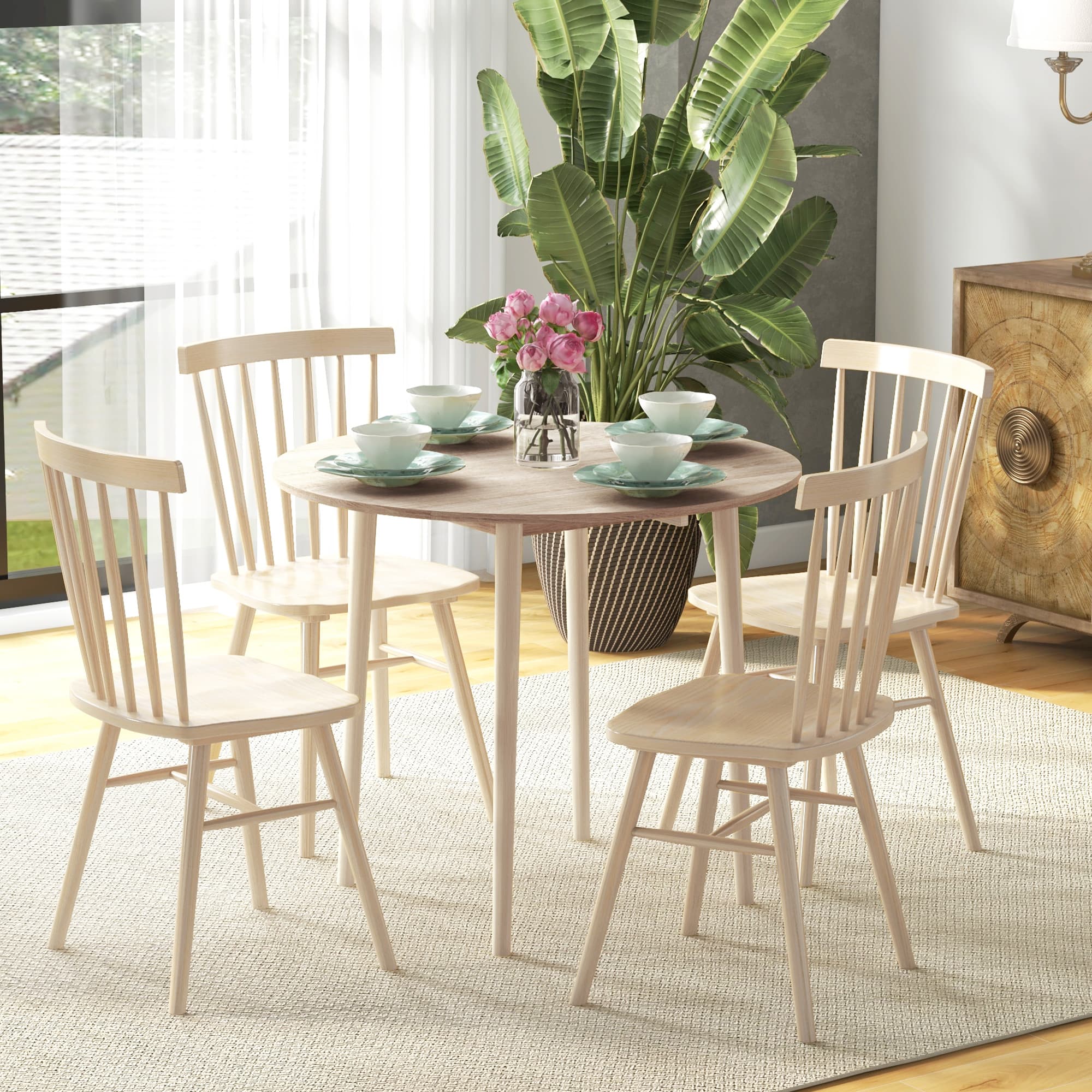 Round Drop Leaf Dining Table for 4, Natural Finish - image 4