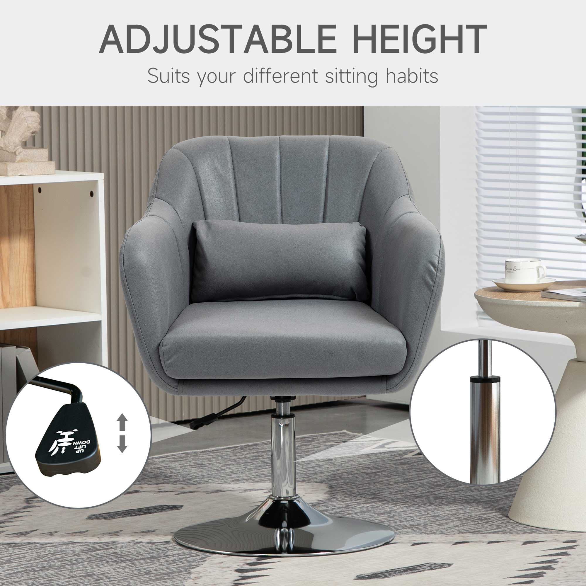 Adjustable swivel accent chair with barrel seat and lumbar cushion - image 4