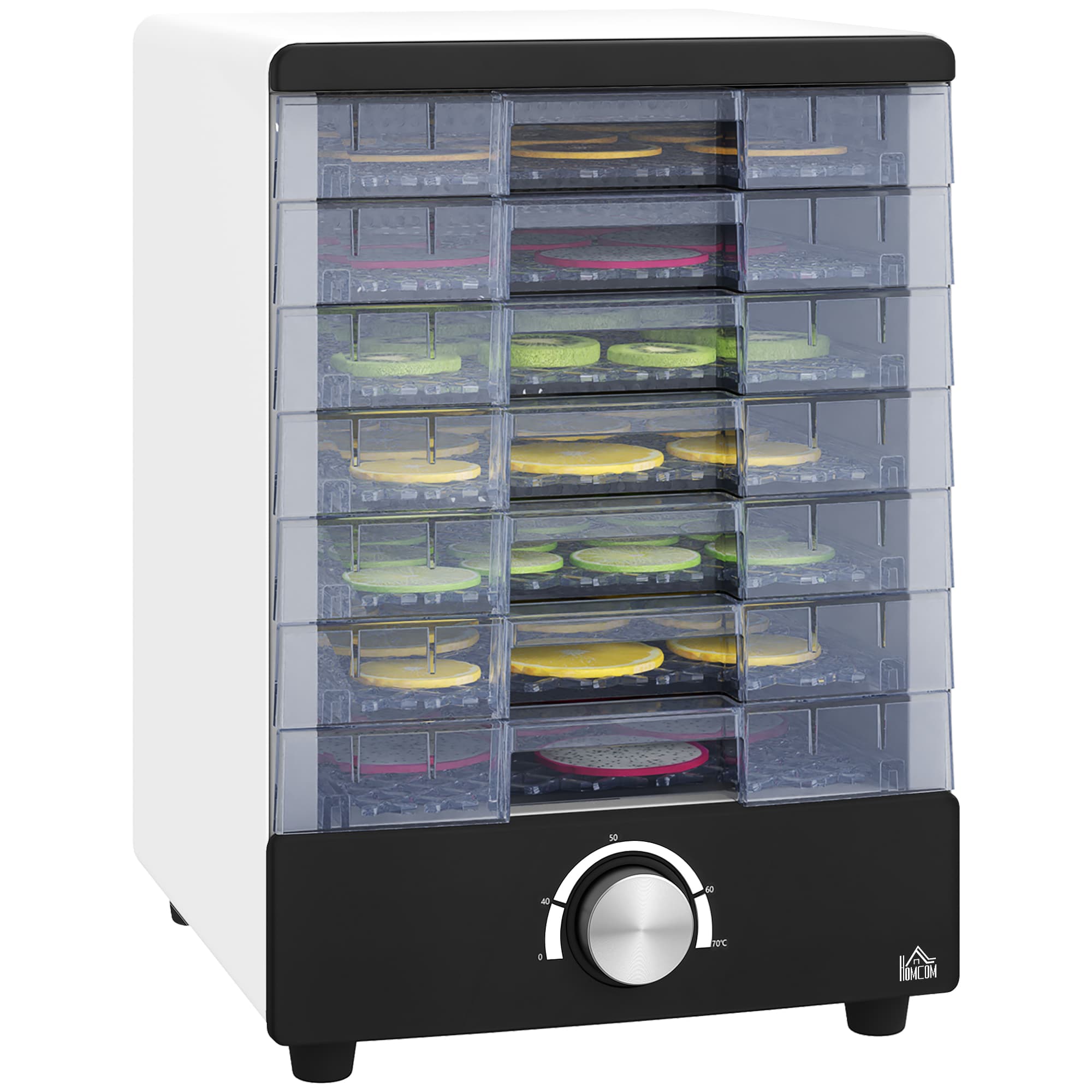 7-Tray Food Dehydrator — 40-70°C, Transparent Drawer Design - White