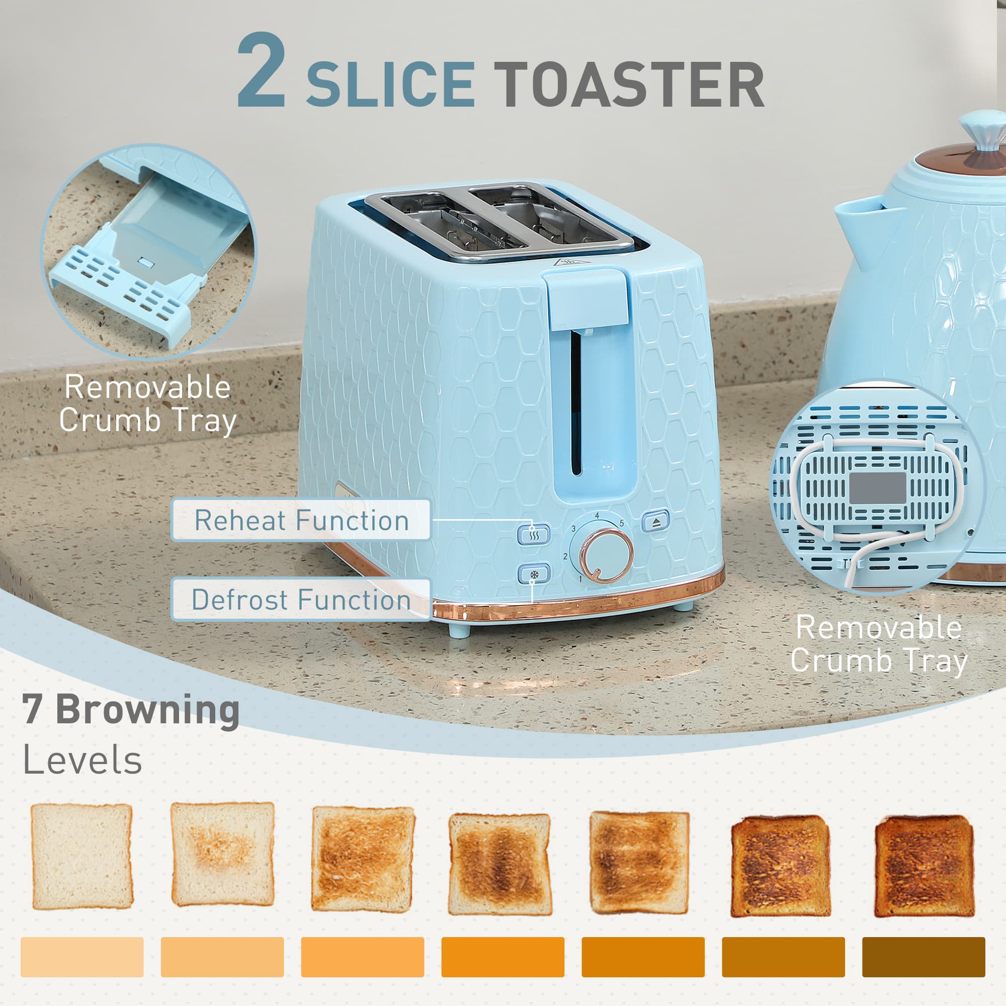 Light Blue Honeycomb Kettle & 2-Slice Toaster Set - image 5