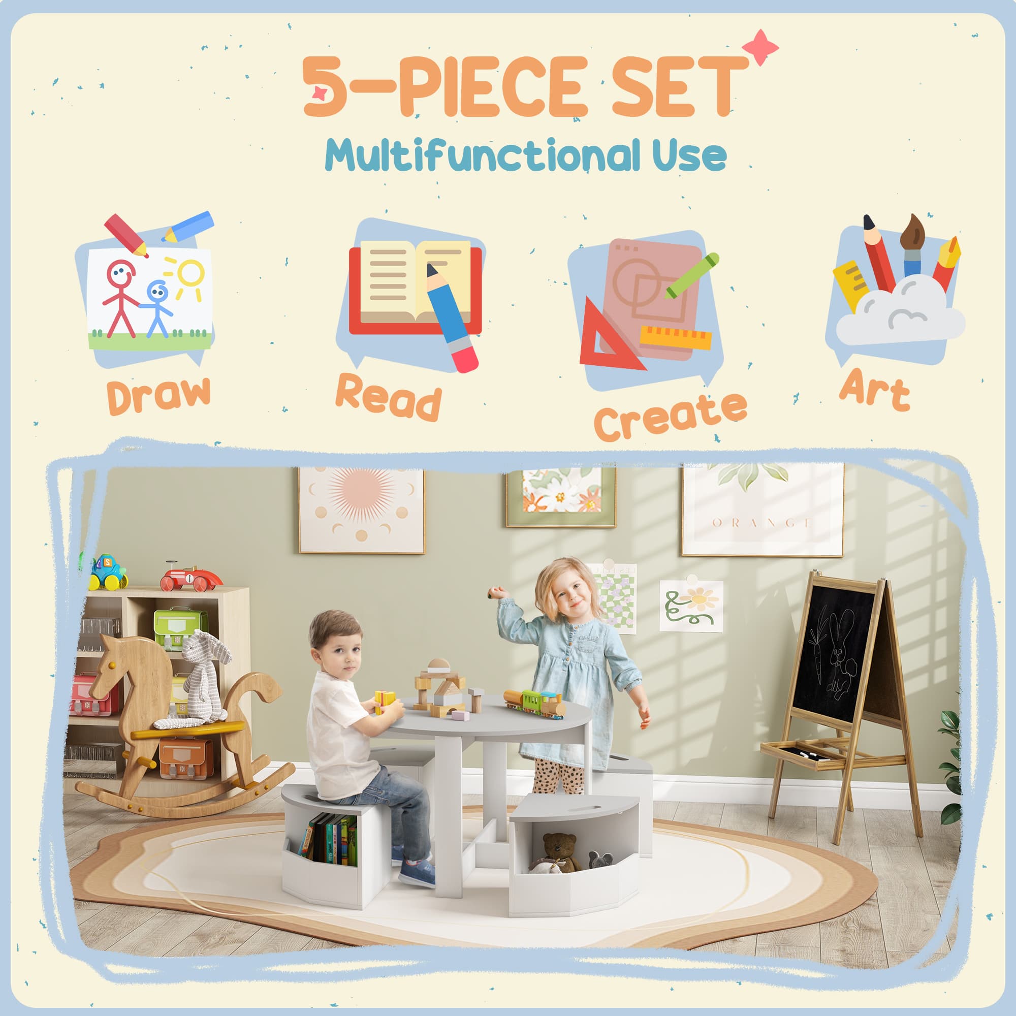 Round Kids' Activity Table and Chair Set with Built-In Storage - image 1