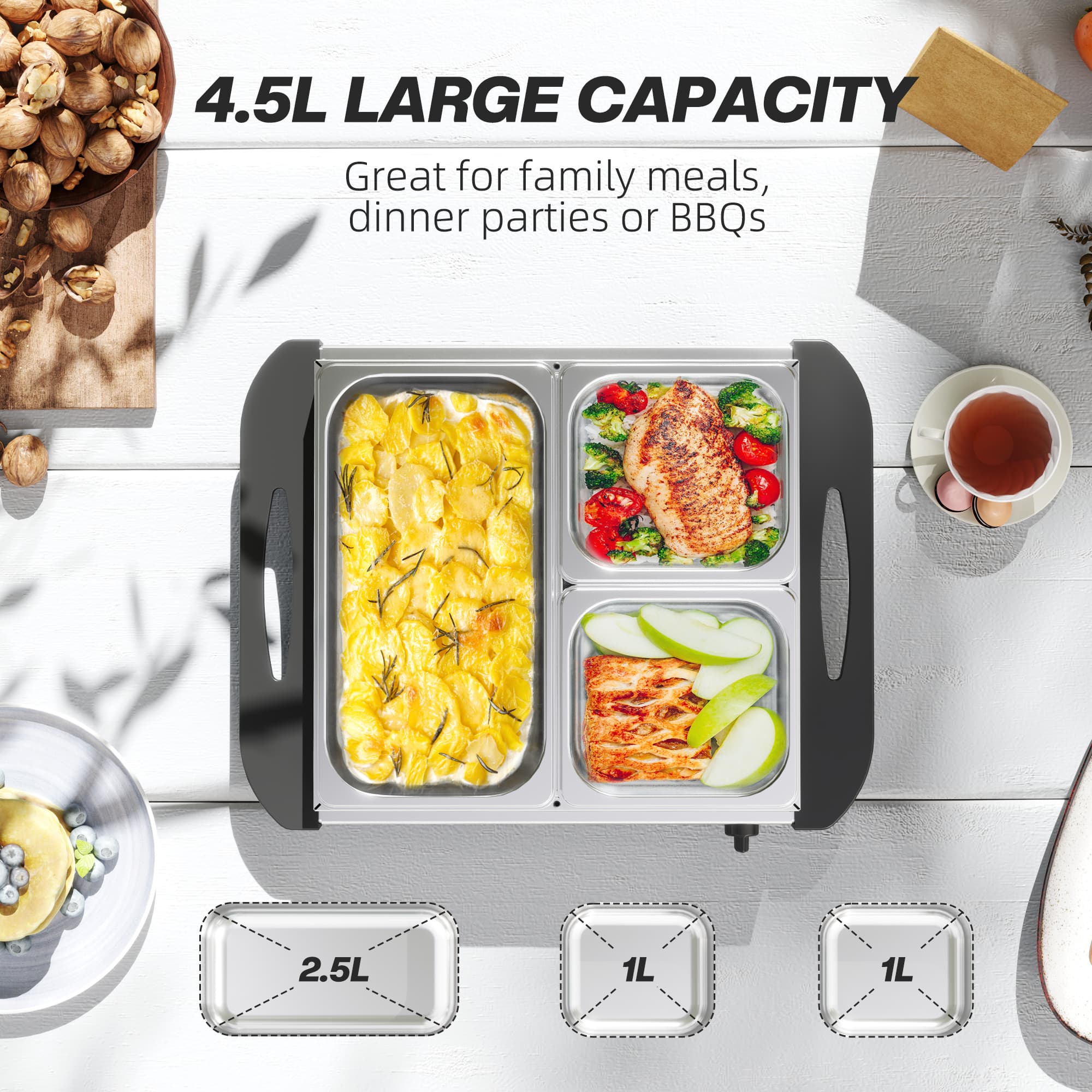 3-Section Electric Food Warmer with Clear Lids and Temperature Control - image 7