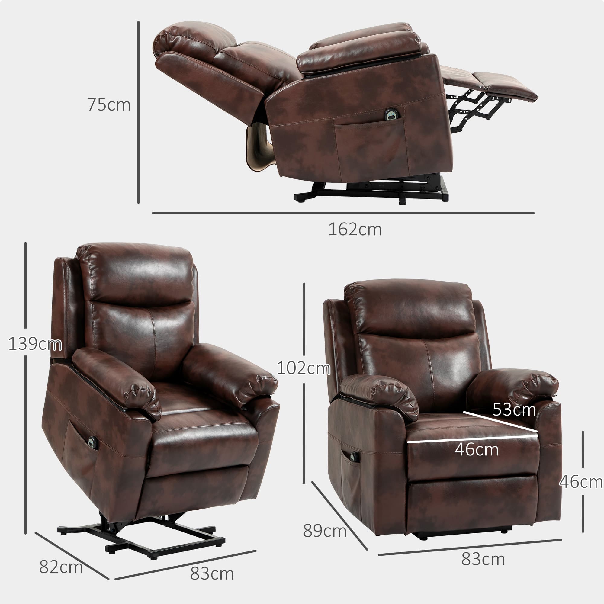Effortless Dark Brown Faux Leather Electric Riser Recliner - image 5