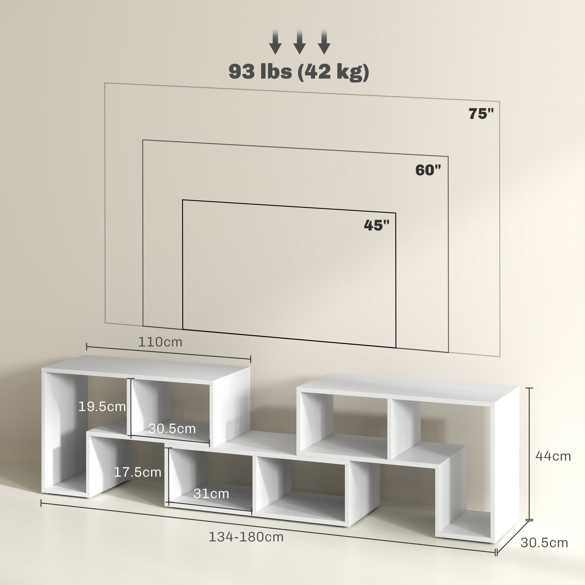 White Modular TV Stand — Three Configurable Blocks - image 2