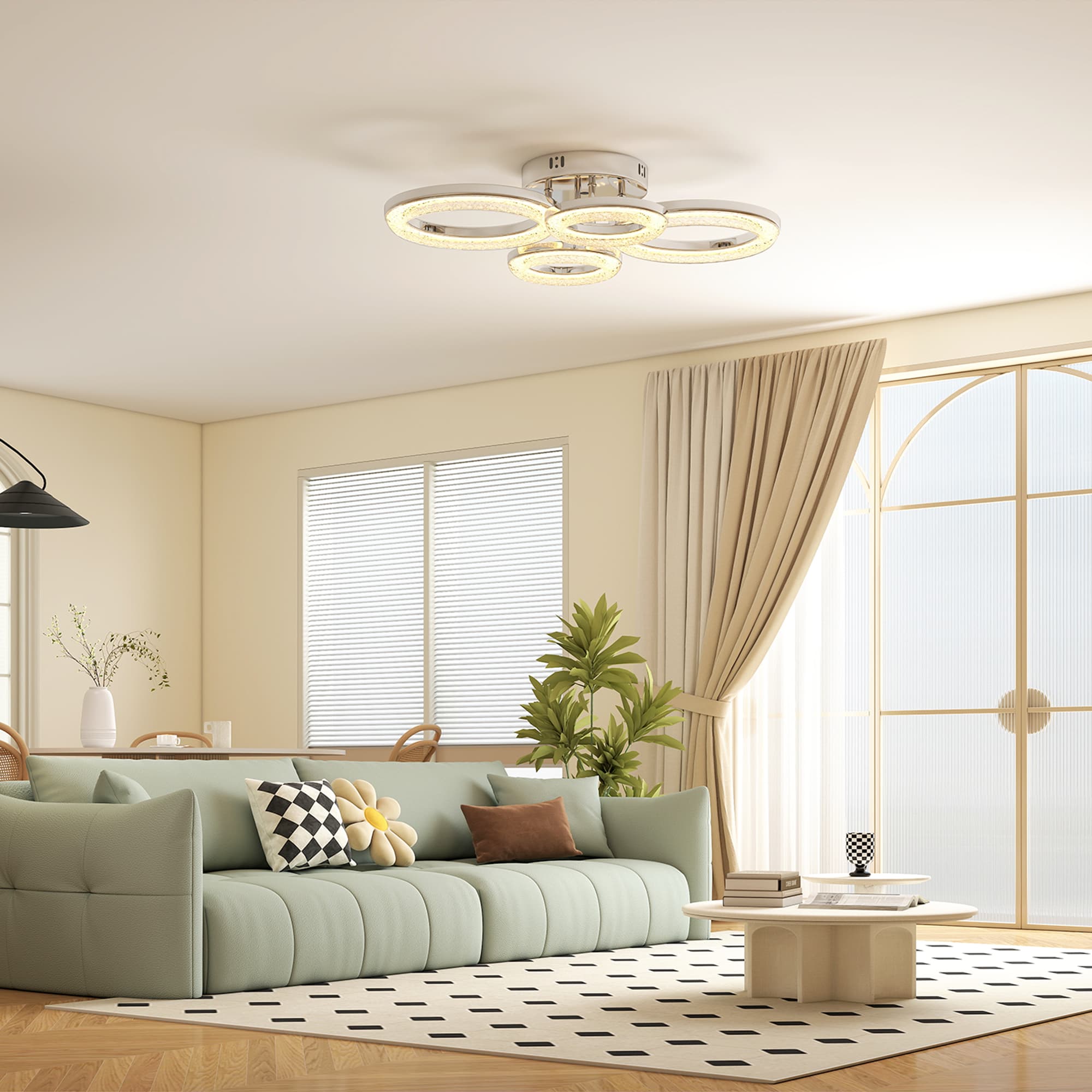Four-Ring LED Ceiling Light with Wall Switch Colour Control - image 4