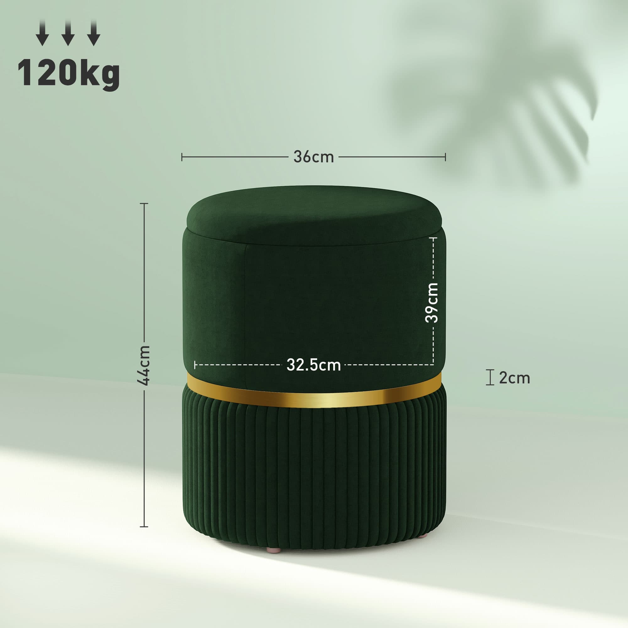 Dark Green Velvet-Feel Storage Ottoman - image 9