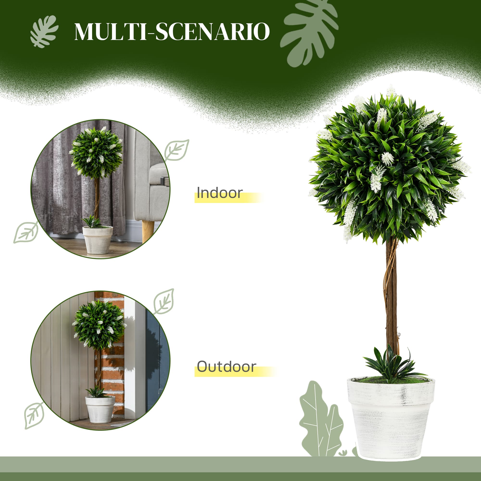 Artificial Topiary Ball Trees with White Flowers - Set of 2 - image 4