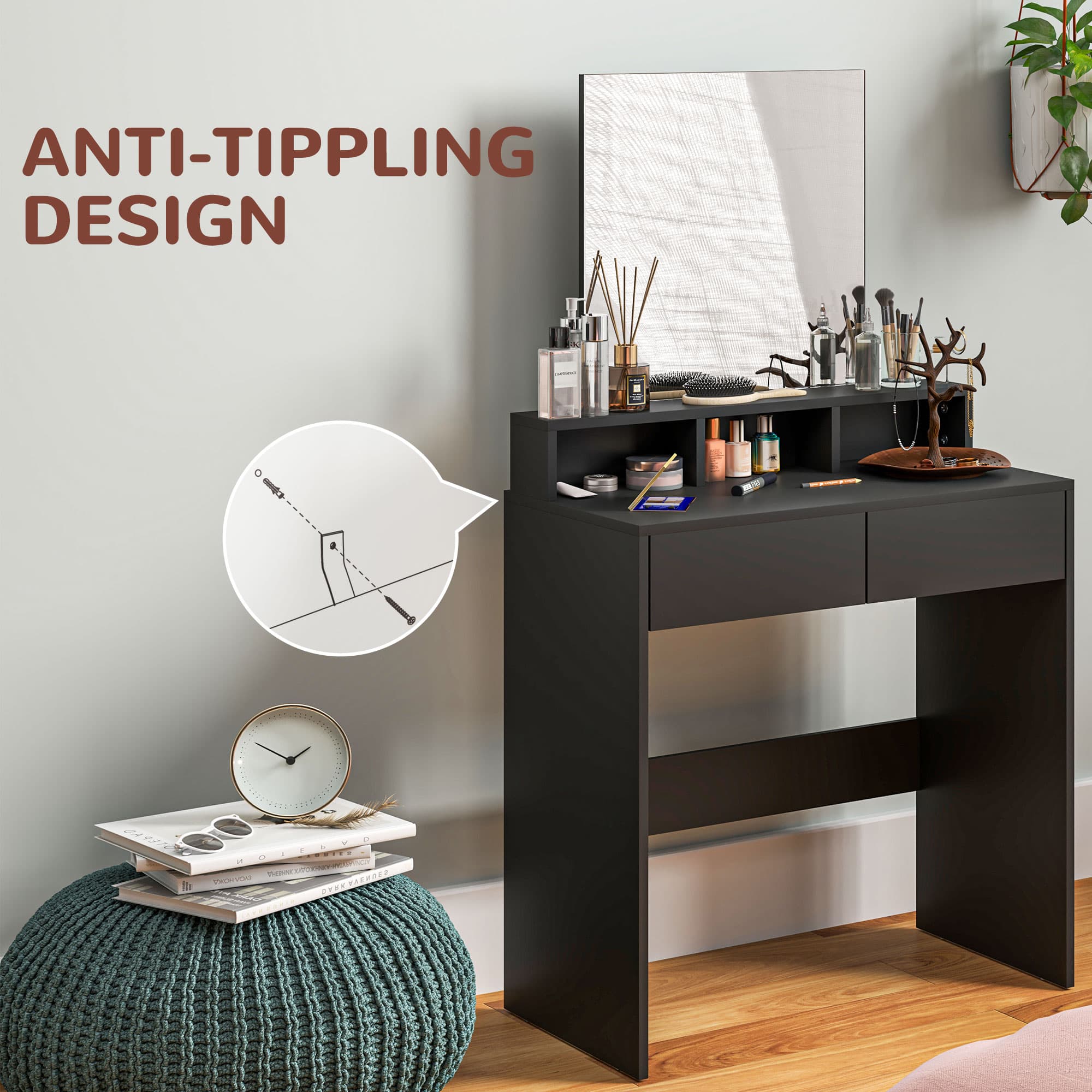 A compact black dressing table with mirror and built-in storage - image 5
