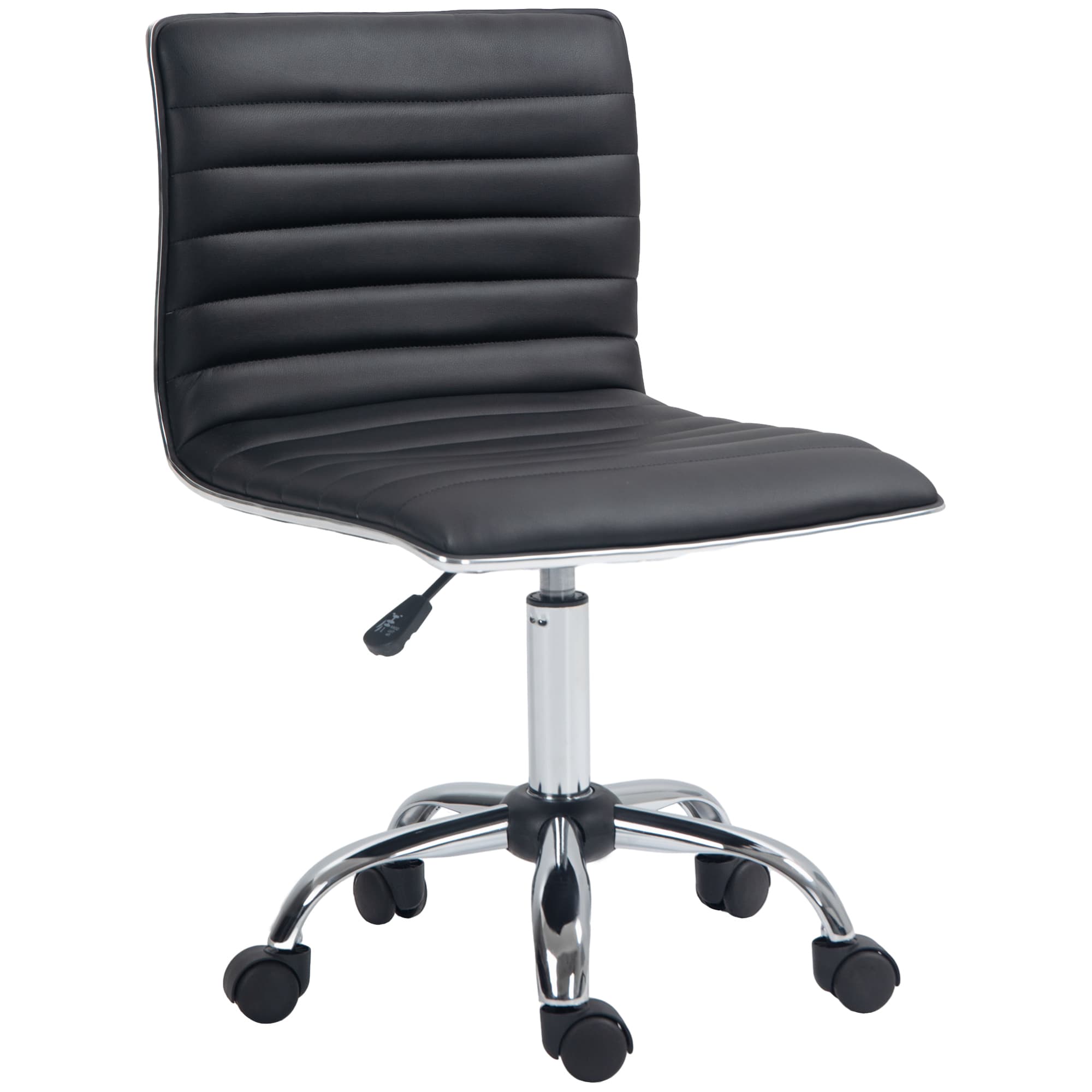 Armless Faux Leather Swivel Office Chair in Black
