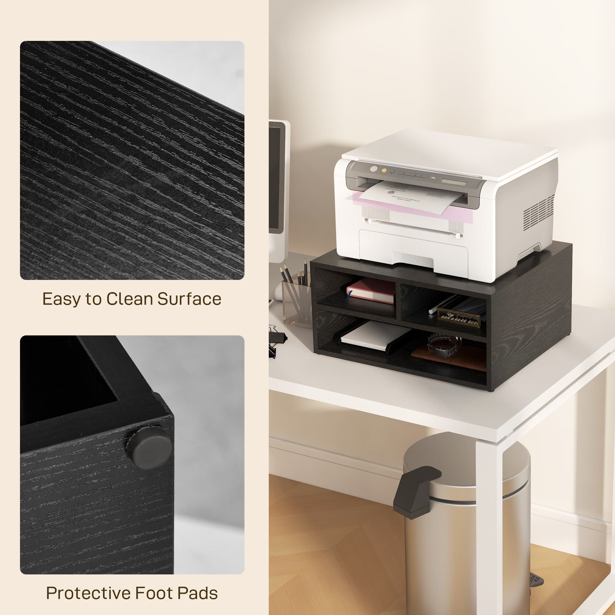 Black Three-Compartment Printer Stand for Desk Use - image 8