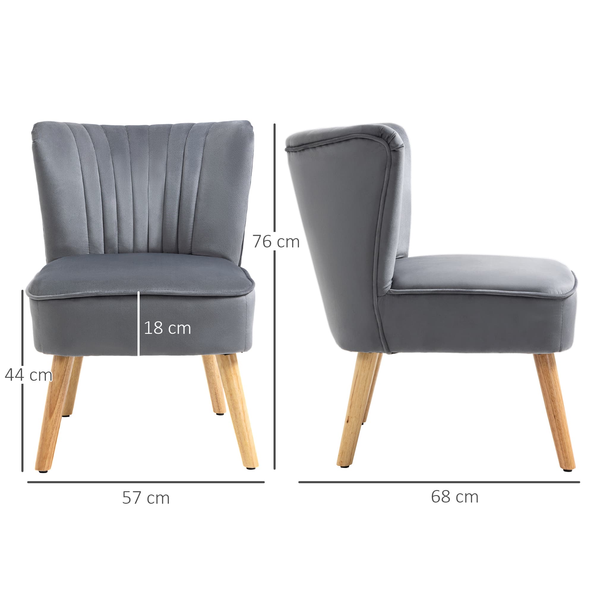 Pair of Grey Velvet Tub-Style Accent Chairs with Wooden Legs - image 5