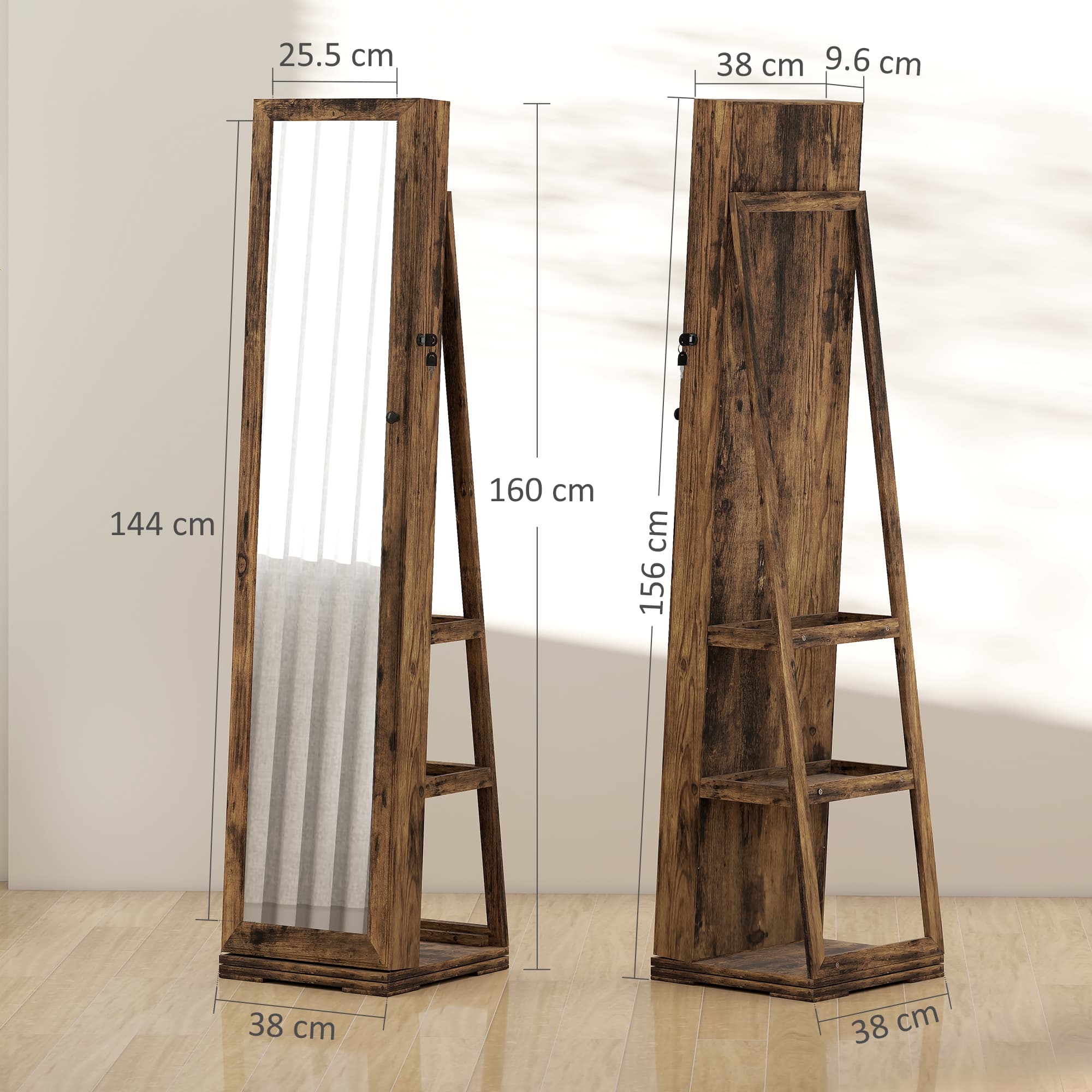 Free-Standing Jewellery Cabinet with Full-Length Swivel Mirror - image 4