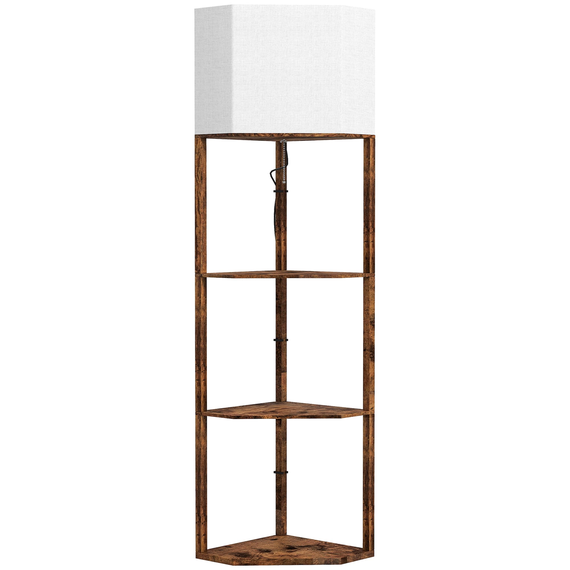 Floor Lamp with Corner Shelves for Living Room - Rustic Brown