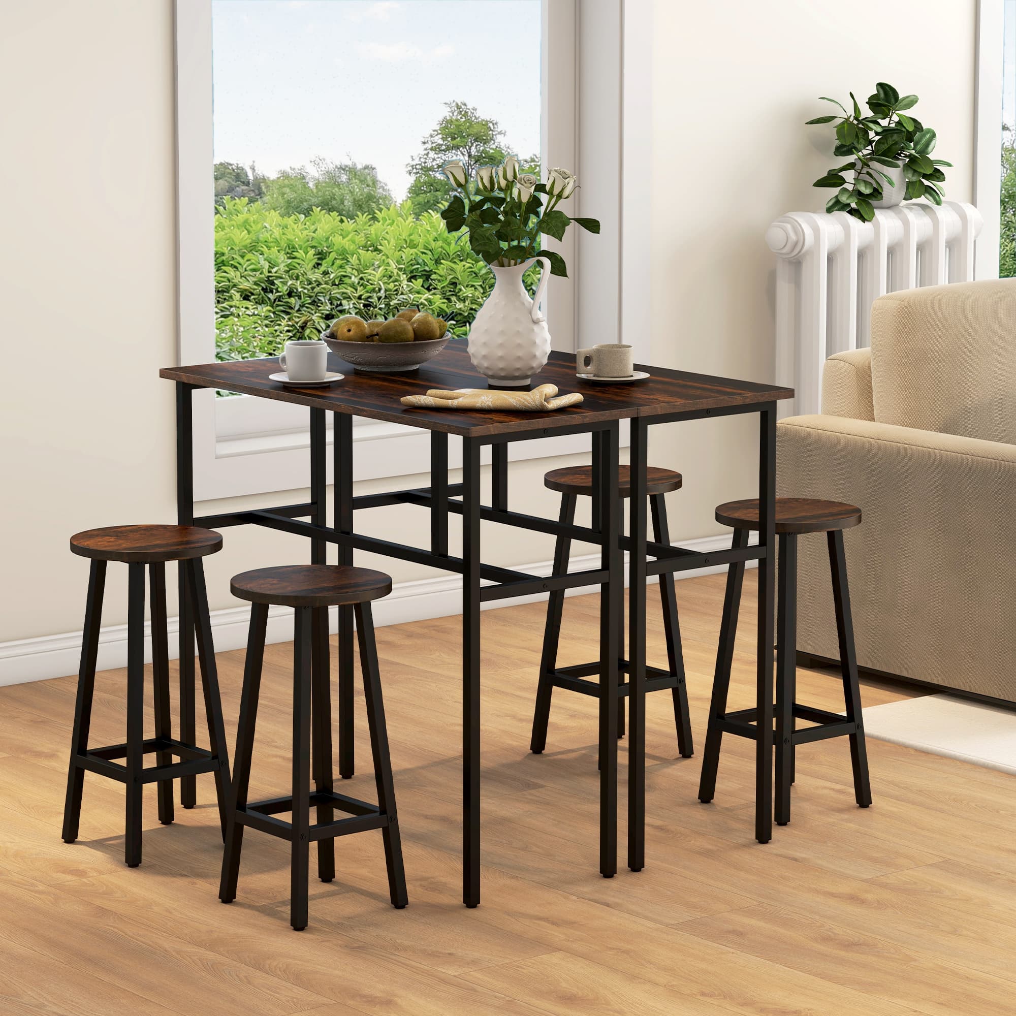 Bar Table and Stool Set for Small Kitchens, Rustic Brown - image 1