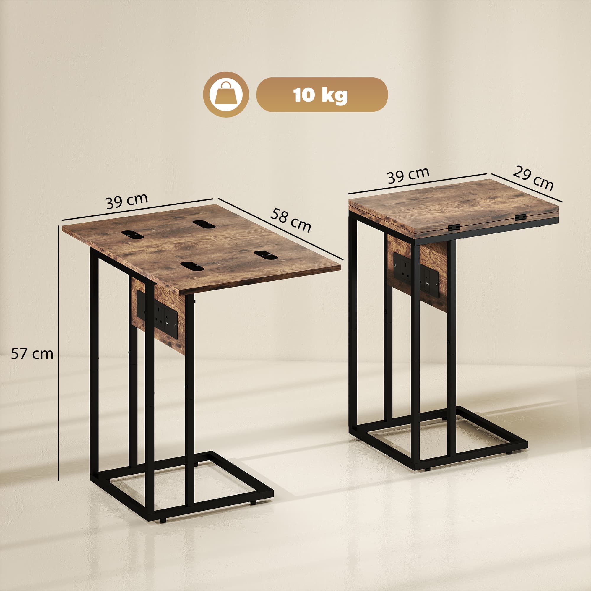 Side Table with Built-In Charging Station and Foldable Top - image 10