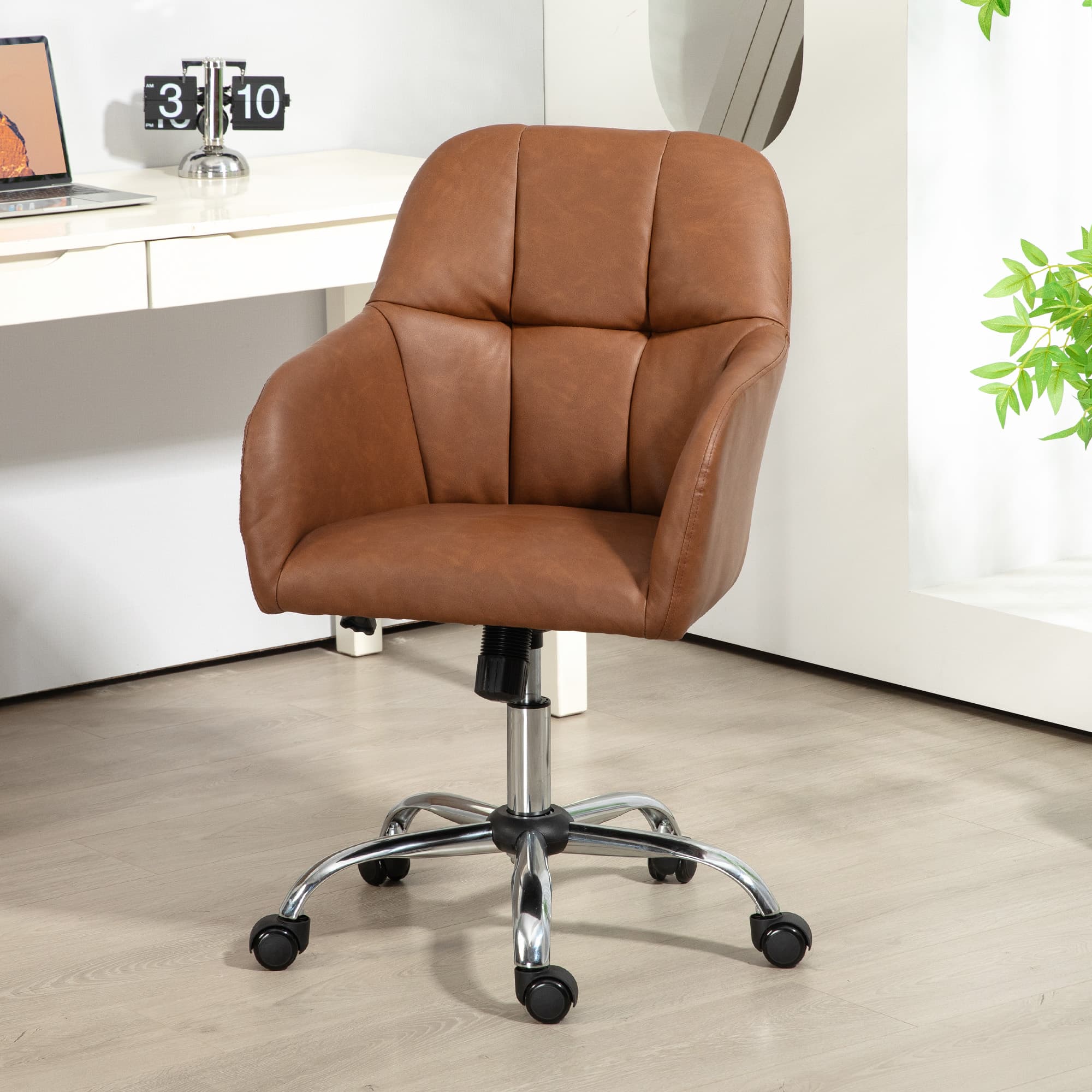 Tan Faux Leather Tub Office Chair on Chrome Five-Star Base - image 4