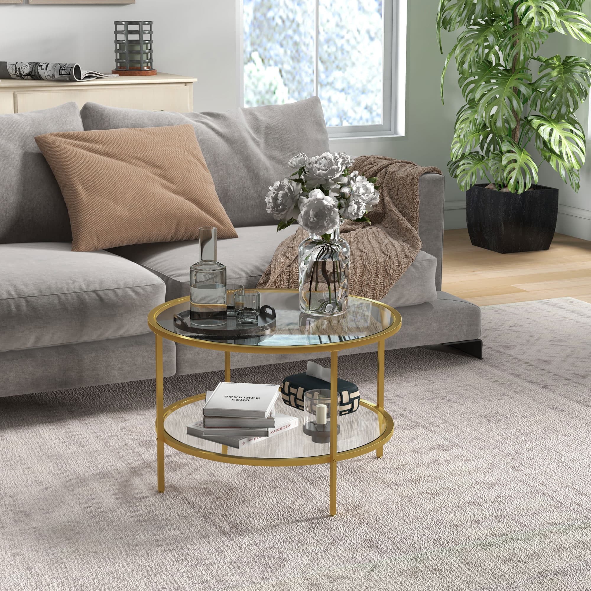 Elevate Your Space With This 2-Tier Gold Glass Coffee Table - image 4