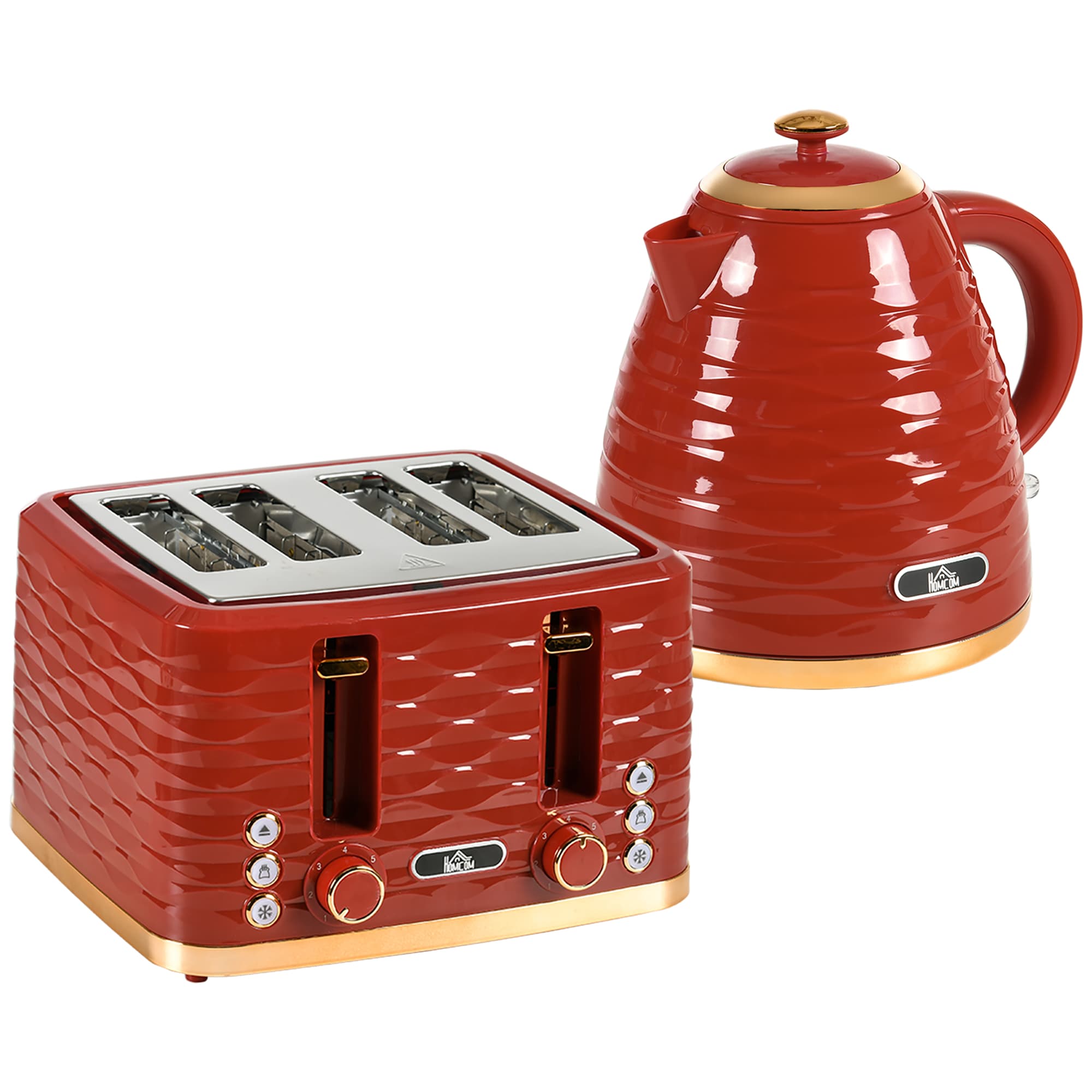 Effortless Breakfasts: Red 1.7L Kettle & 4-Slice Toaster Set