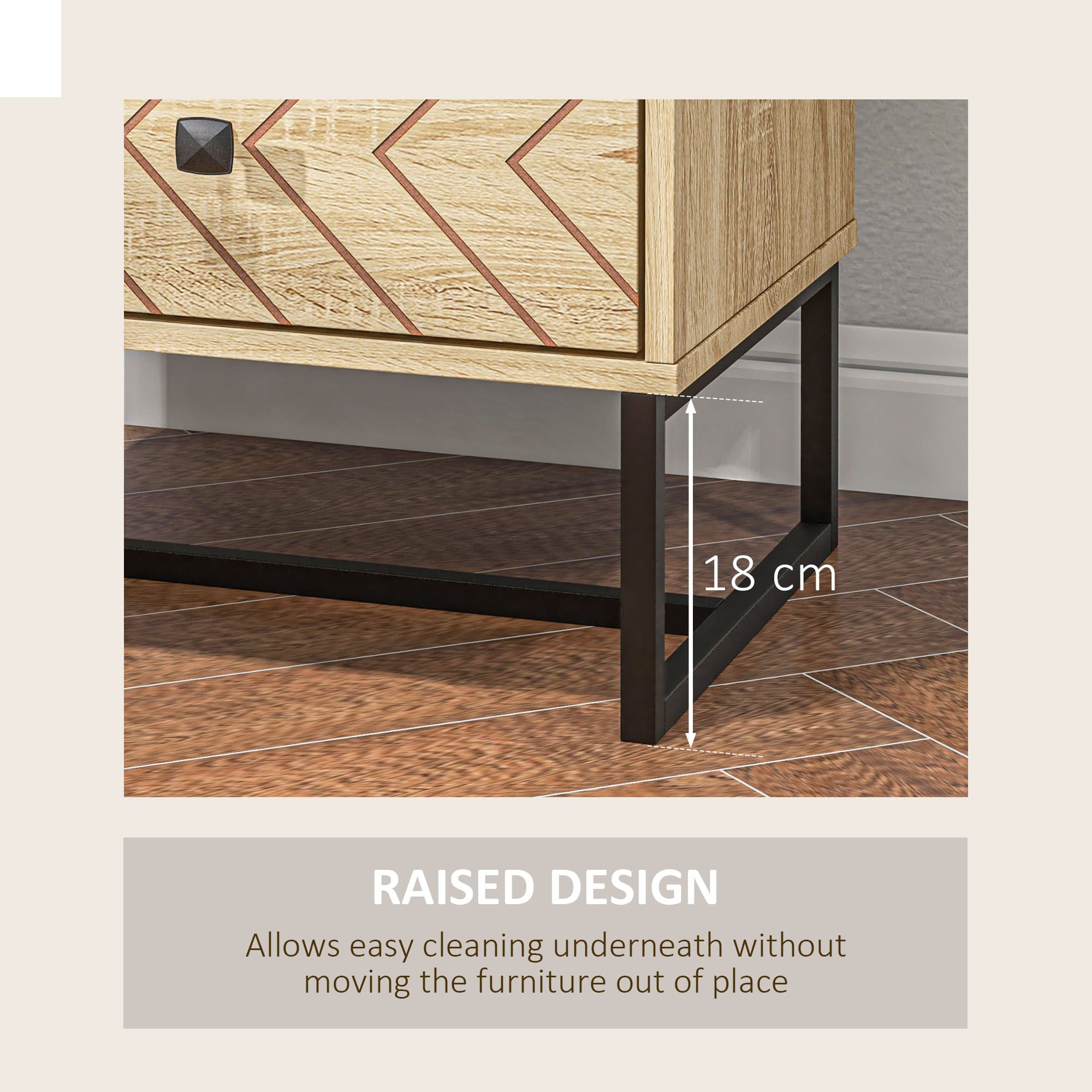 Two-Drawer Bedside Tables with Chevron Detail — Set of 2, Natural - image 4
