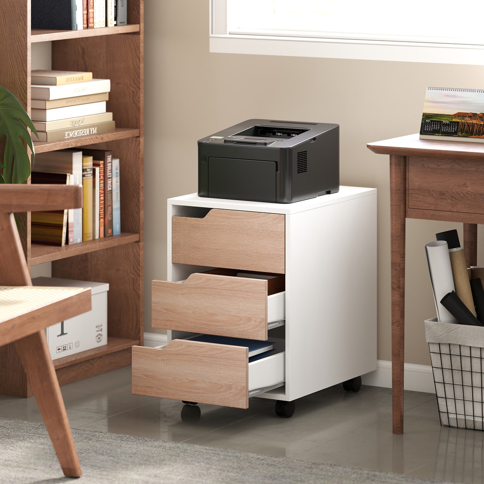 Oak 3-Drawer Mobile Filing Cabinet for Effortless Organisation - image 3