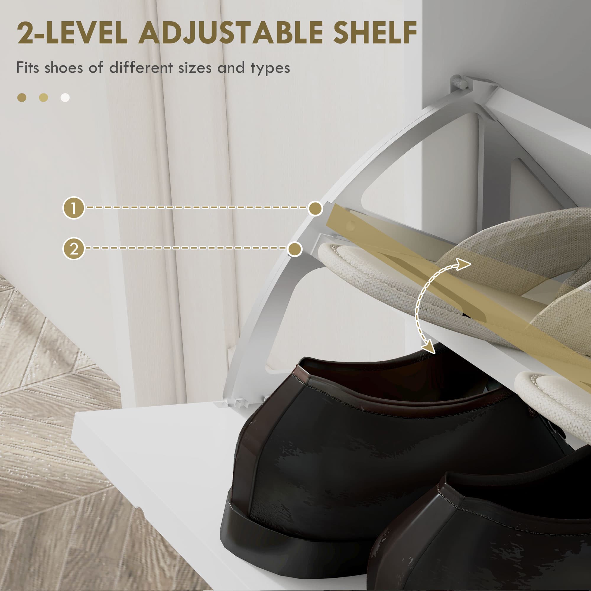 Slim White & Gold Shoe Cabinet for Clutter-Free Hallways - image 4