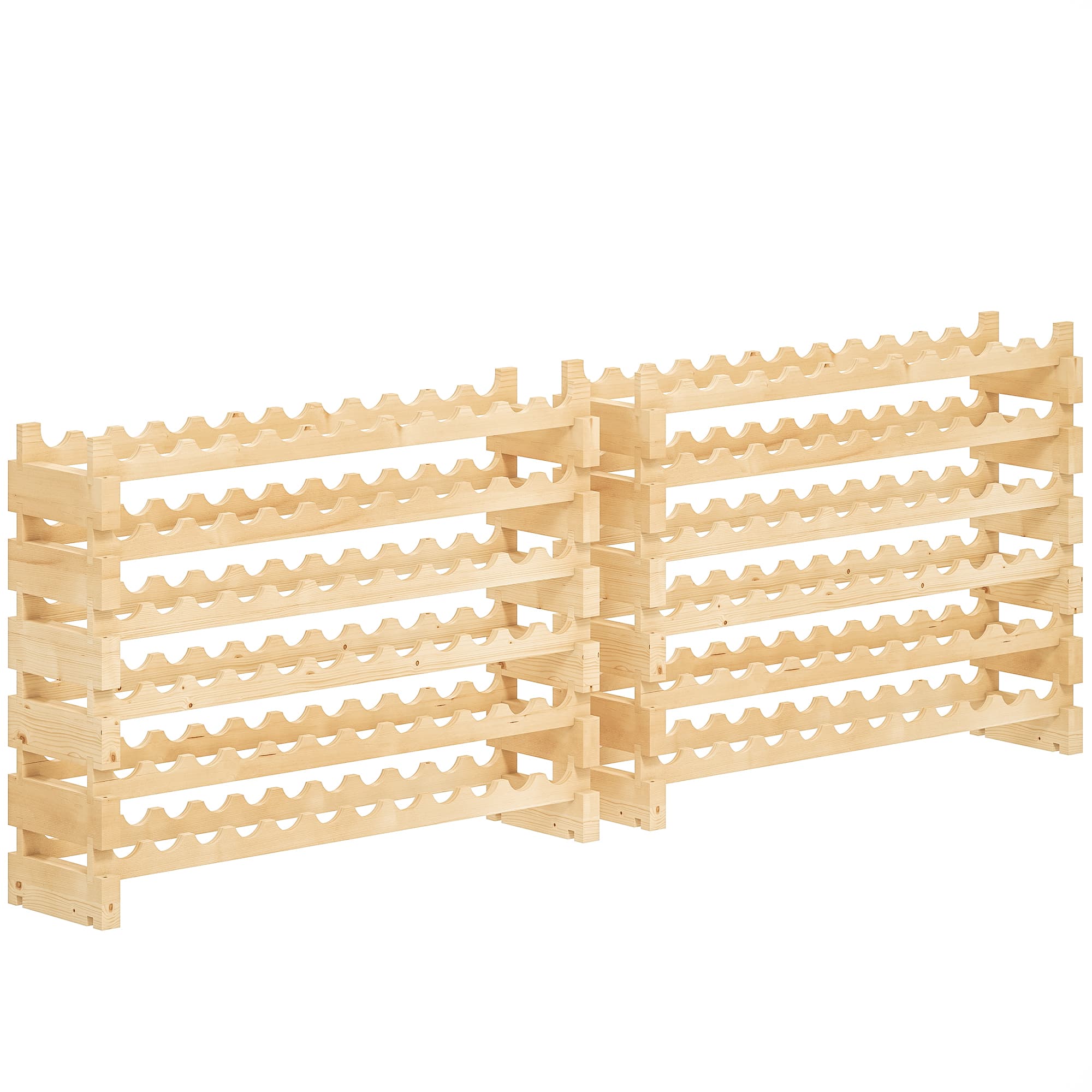Solid Wood Six-Tier 72-Bottle Wine Rack - Set of 2 - Natural wood finish