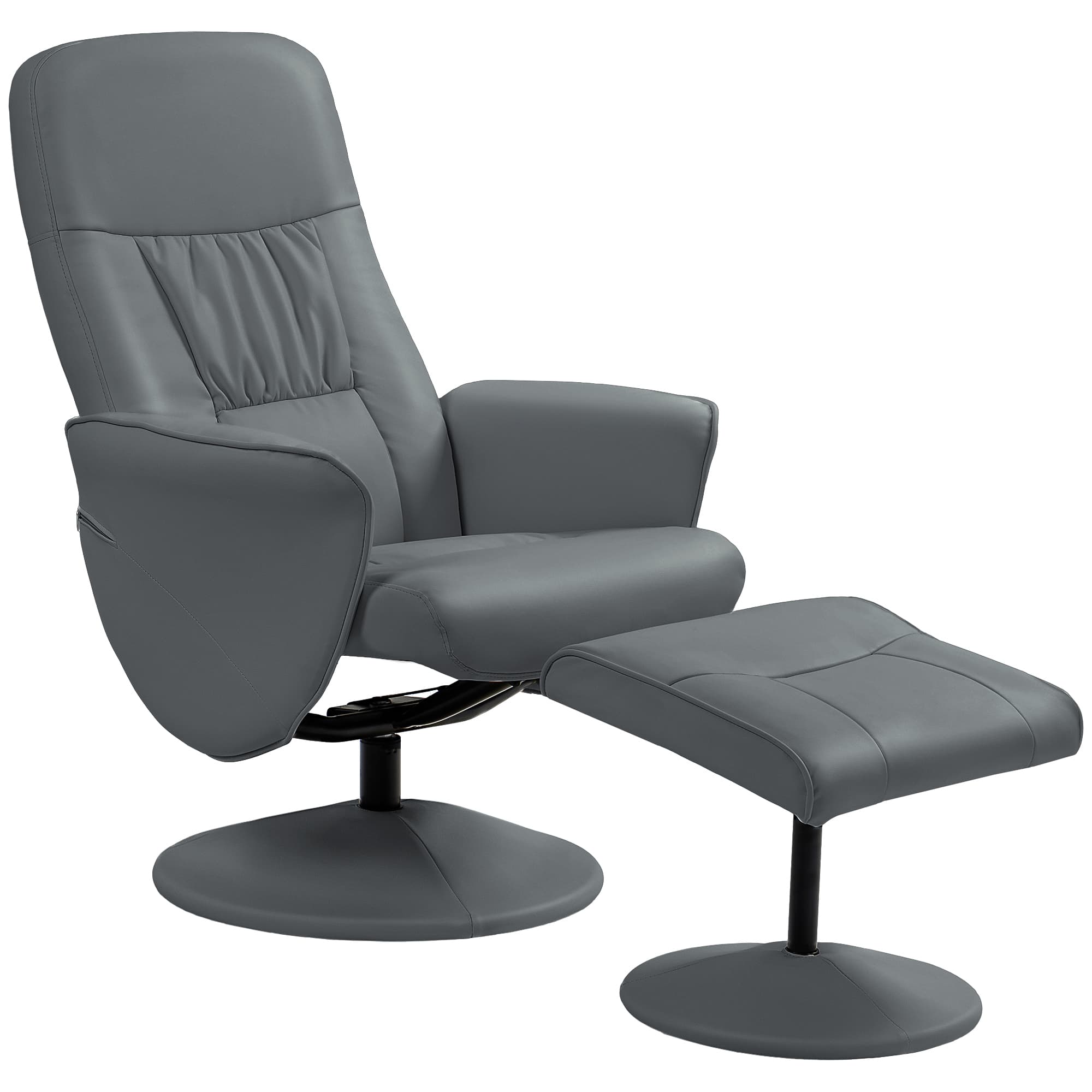 Grey Swivel Recliner Armchair and Matching Footstool in Faux Leather