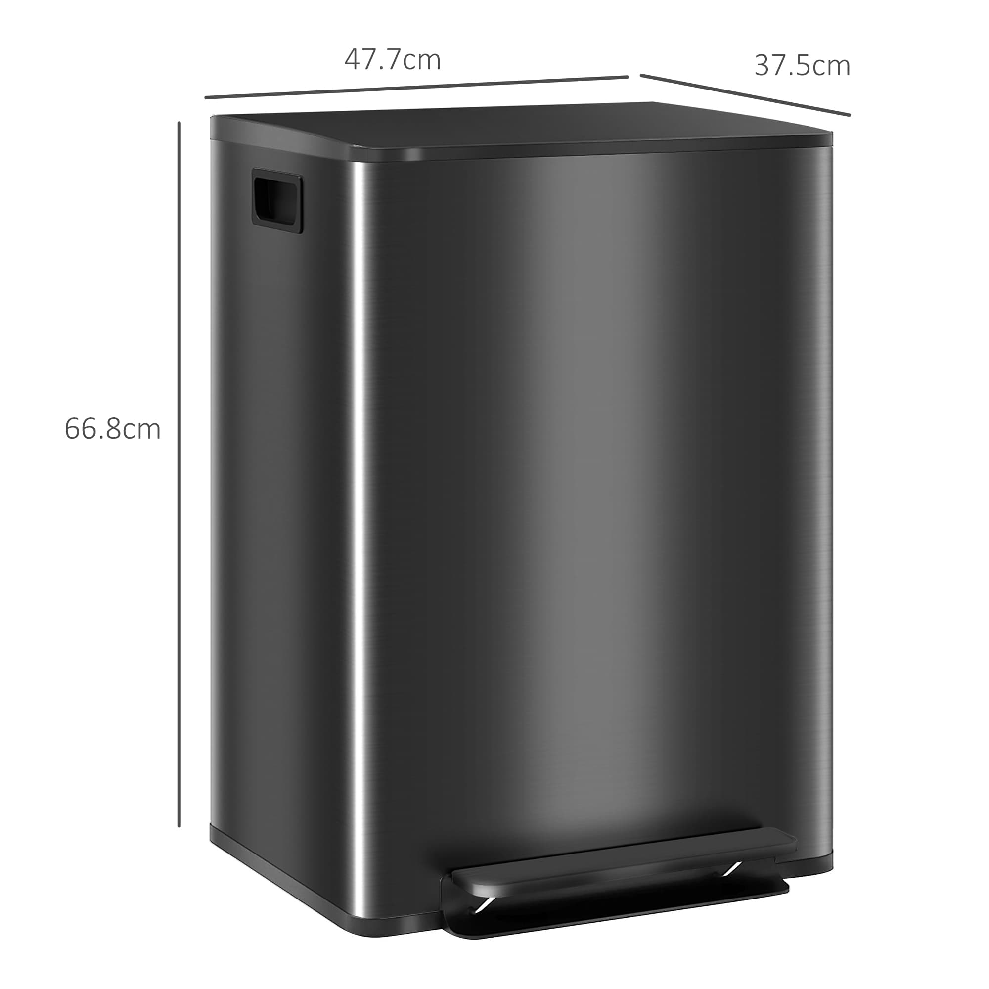 60L Dual Compartment Kitchen Pedal Bin – Black Steel - image 2
