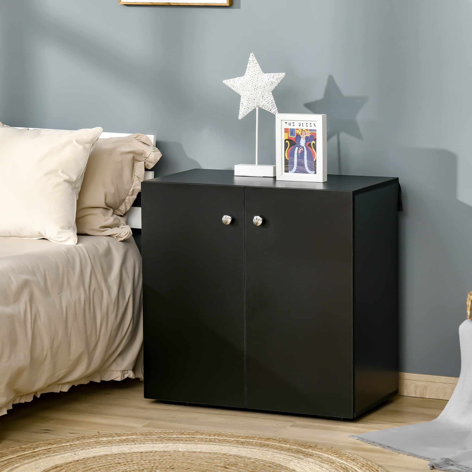 Modern Black Freestanding 2-Tier Storage Cabinet - image 2