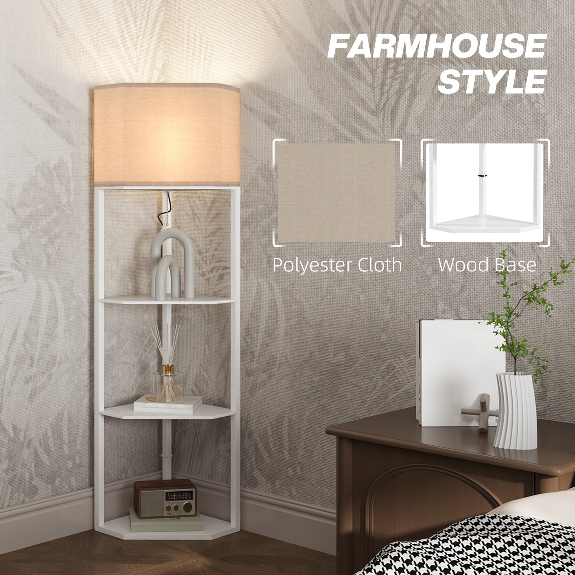 White Three-Shelf Corner Floor Lamp for Effortless Styling - image 5