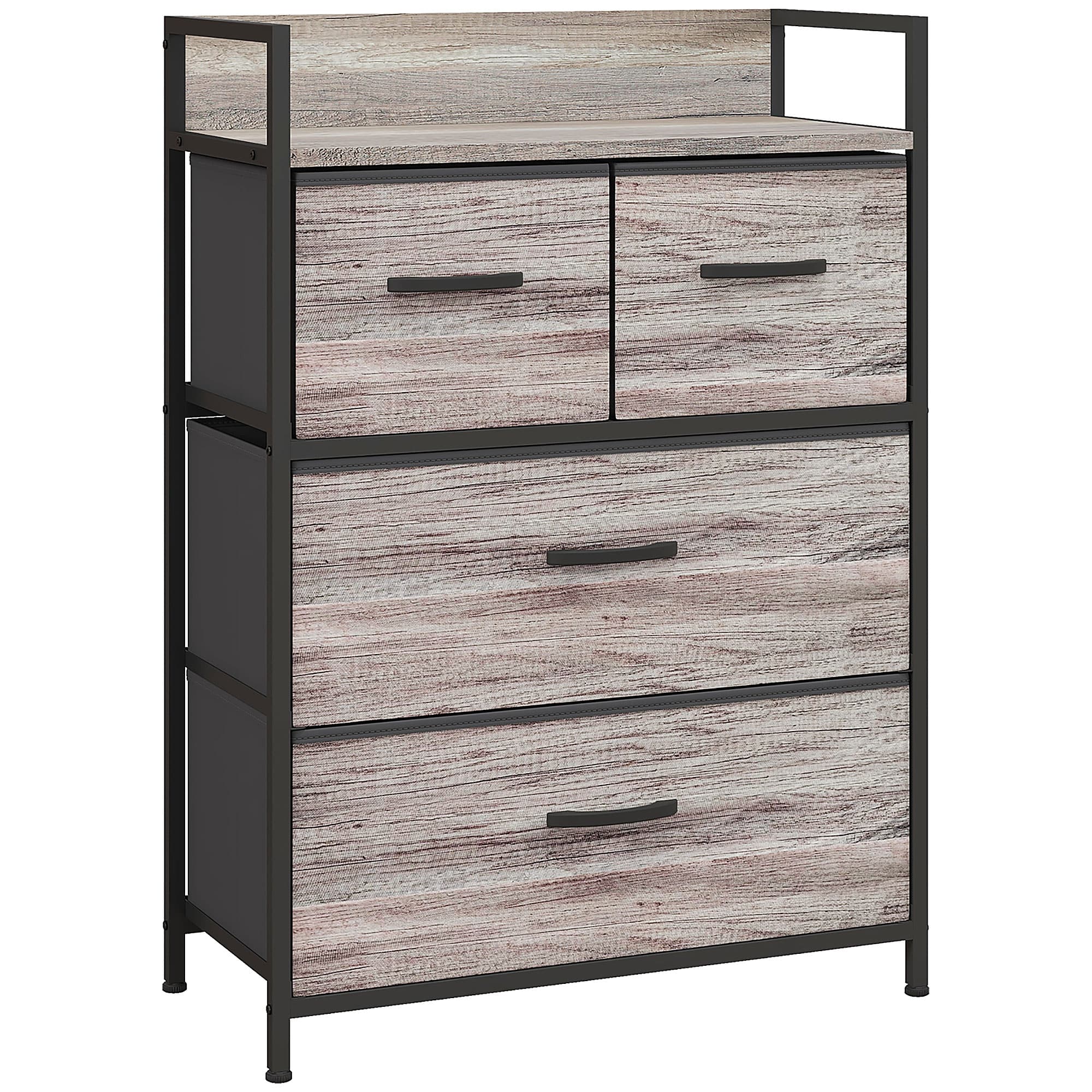 Four Fabric Drawers with an Industrial Wood-Effect Frame - Grey Wood Effect