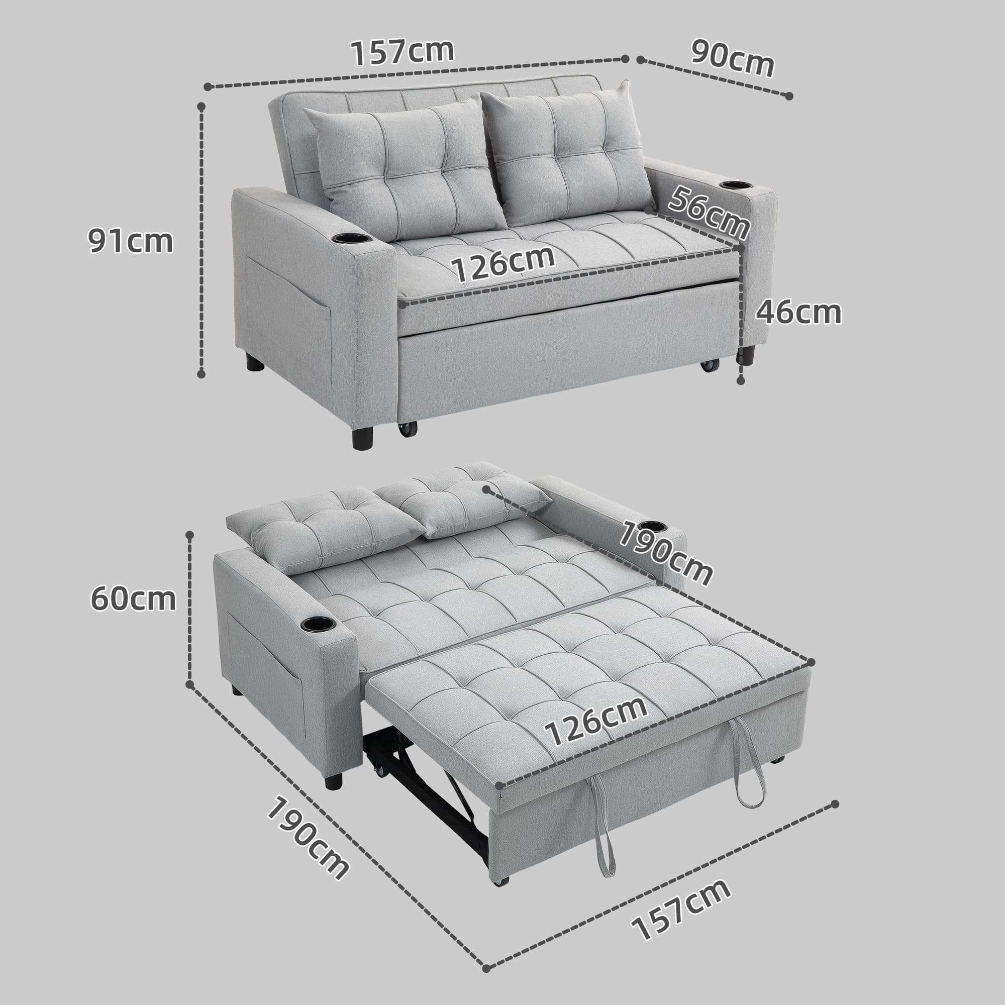Light Grey Two-Seater Sofa Bed with Pull-Out Mattress - image 2