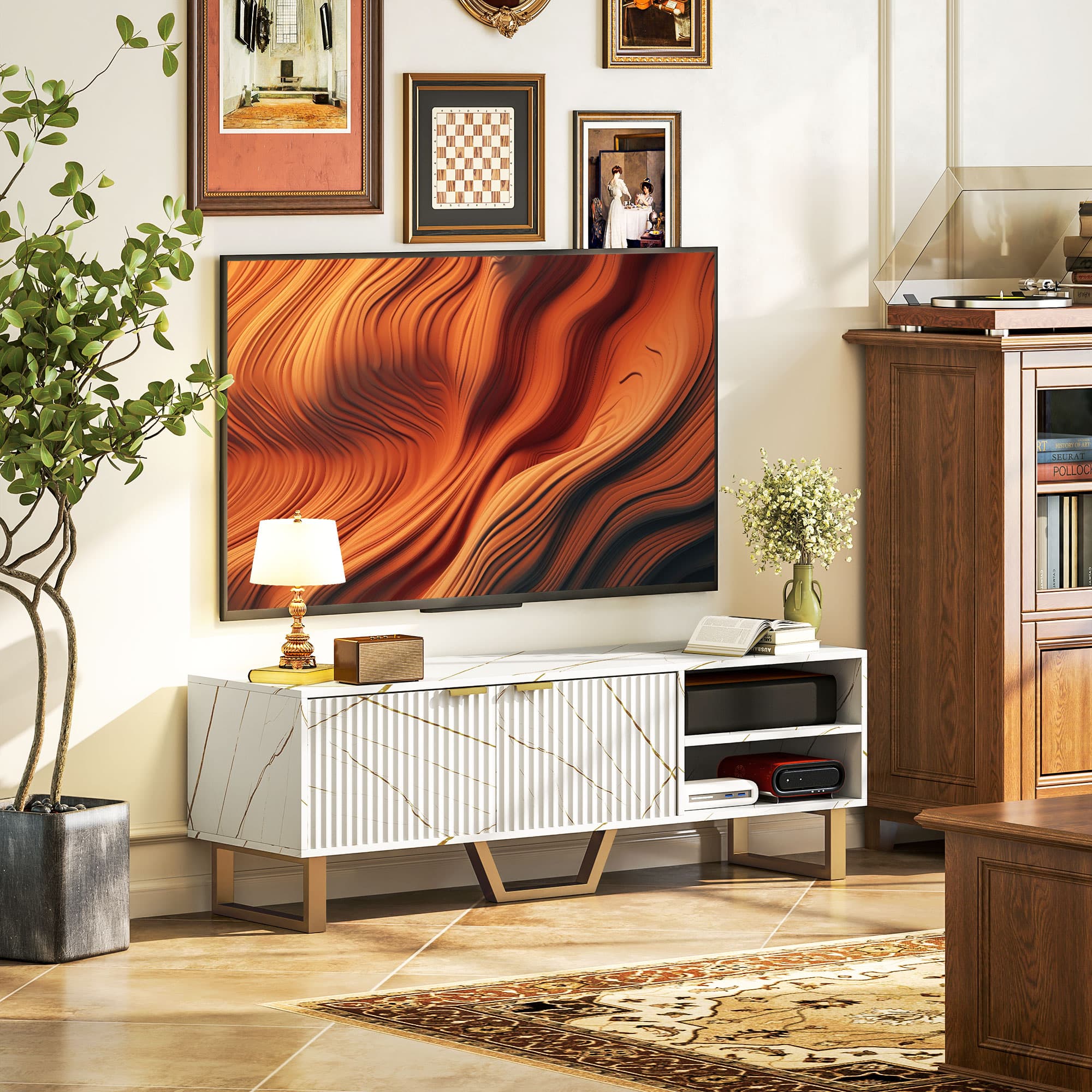 Transform Your Lounge with this White Marble Effect TV Unit - image 1