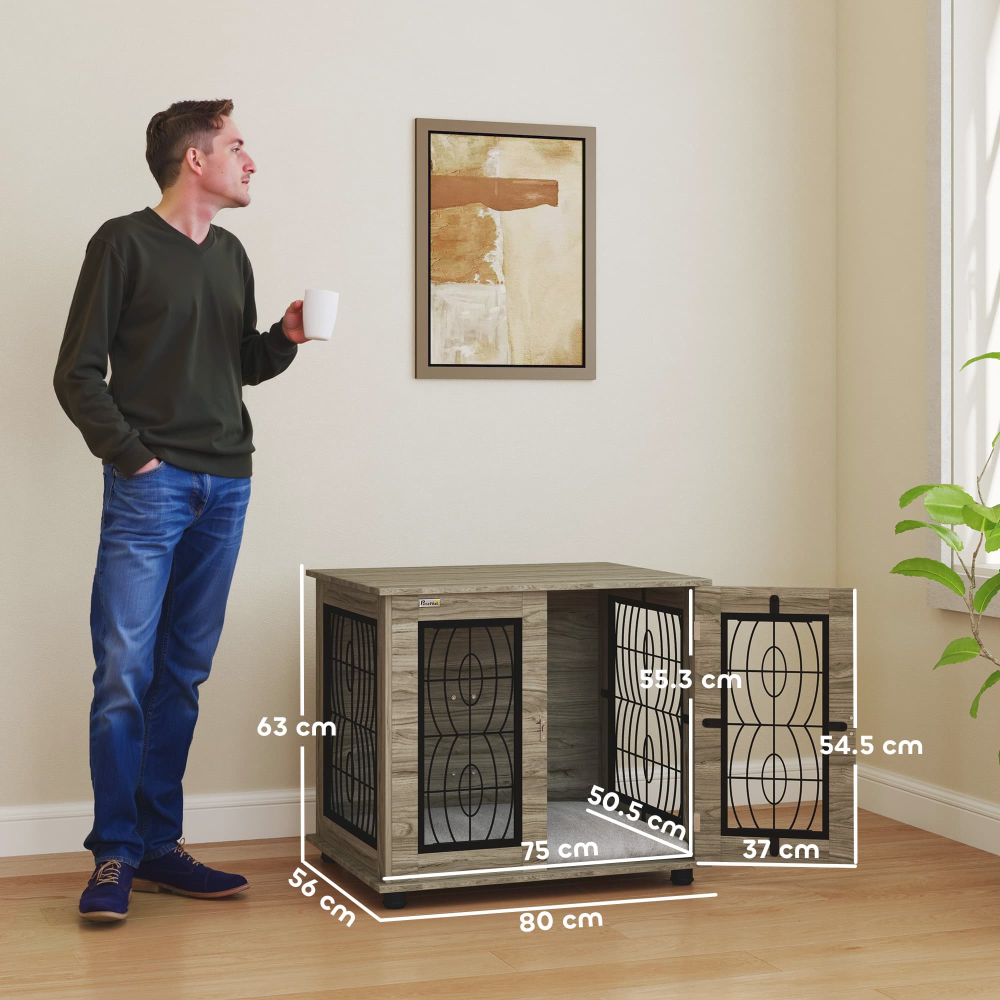 PawHut Indoor Dog Crate End Table with Lockable Doors - image 3