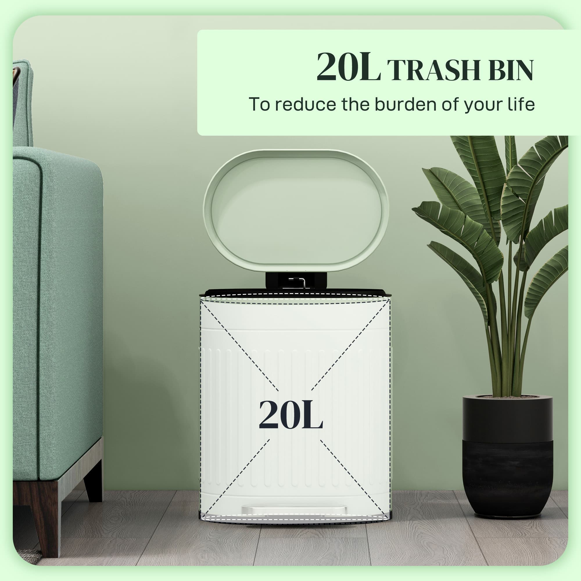 A ribbed sage green metal pedal bin with a quiet soft-close lid - image 4