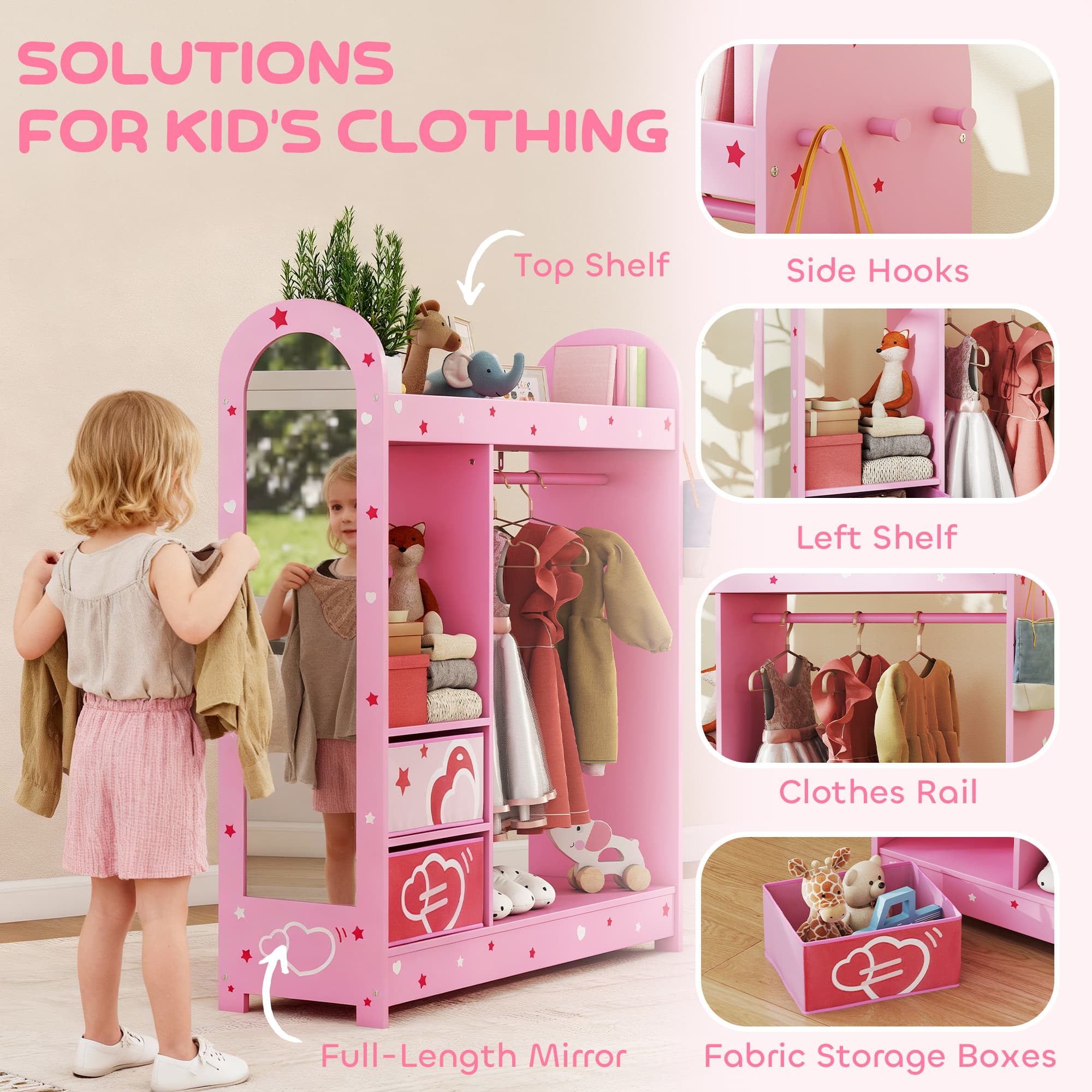Children's Clothes Rail With Full-Length Mirror, Hanging Rail and Fabric Storage Boxes - image 1