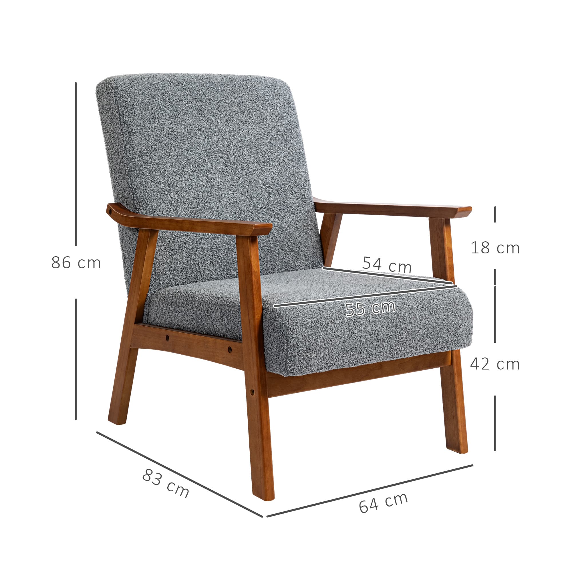 Grey Boucle Accent Chair with Solid Wooden Frame - image 4