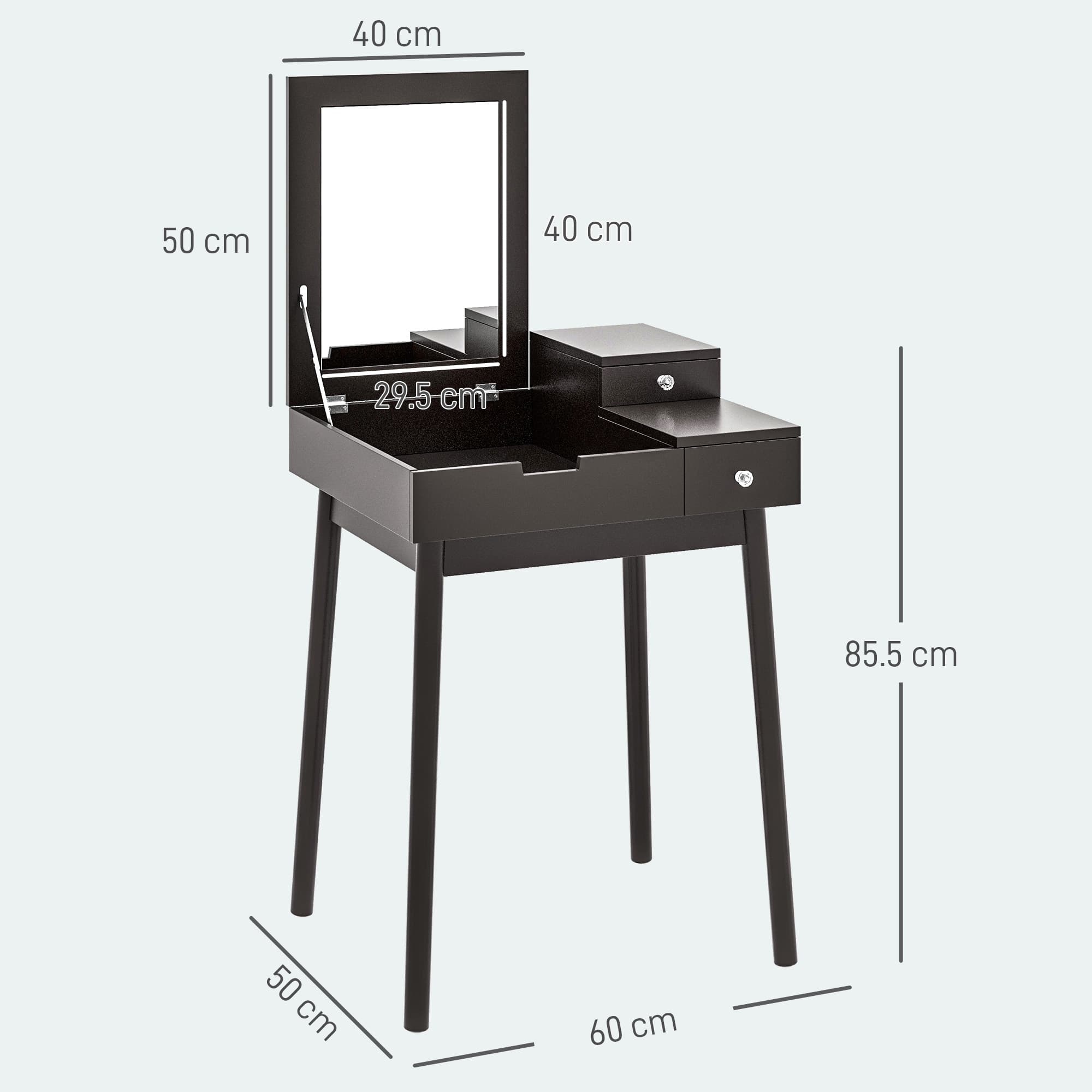 Compact Black Vanity Desk with Flip-Up Mirror and Drawers - image 3