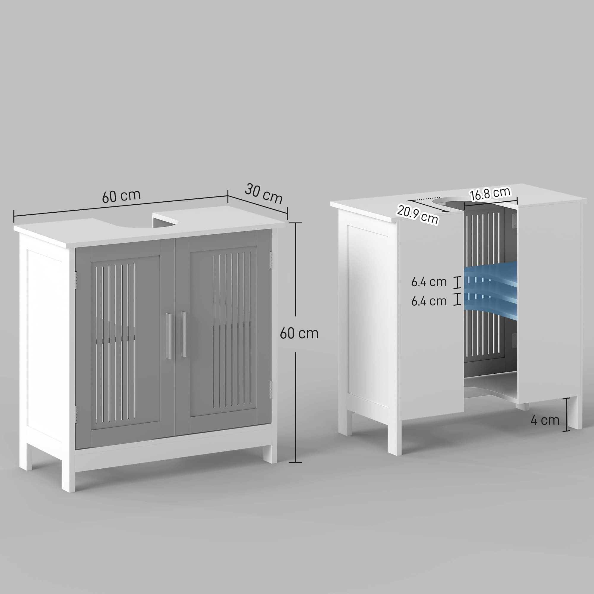 Grey Under-Sink Cabinet with Slatted Double Doors - image 3