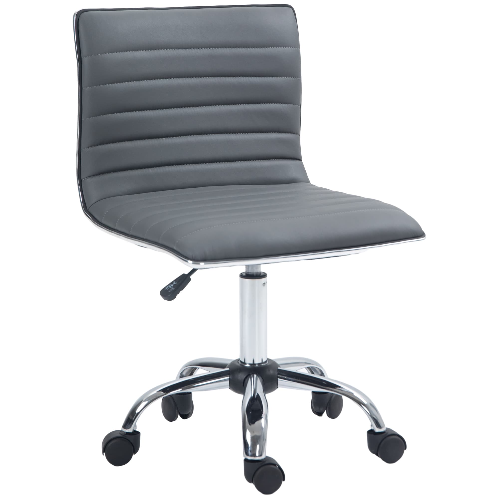 Armless Faux Leather Swivel Office Chair, Dark Grey