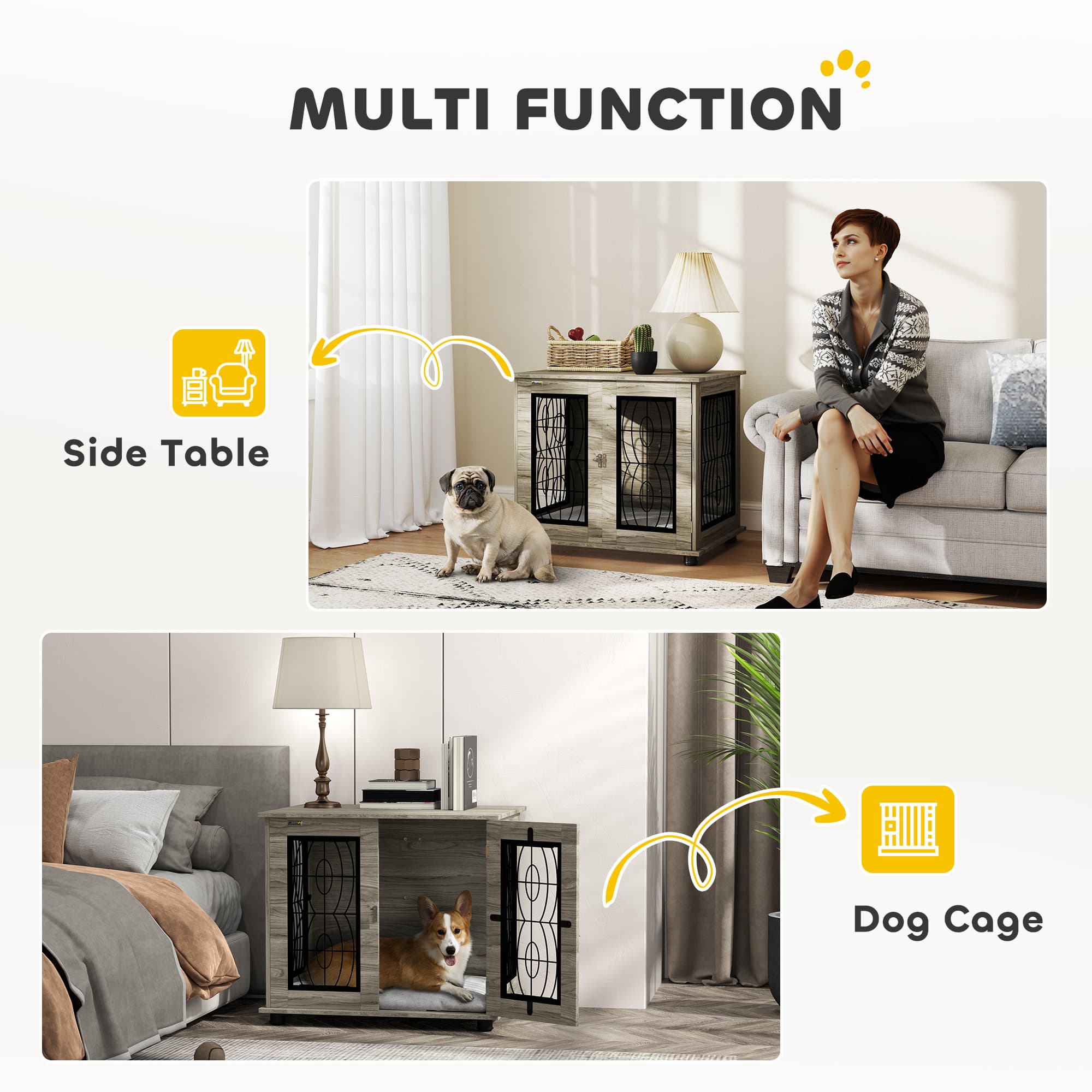 PawHut Indoor Dog Crate End Table with Lockable Doors - image 2