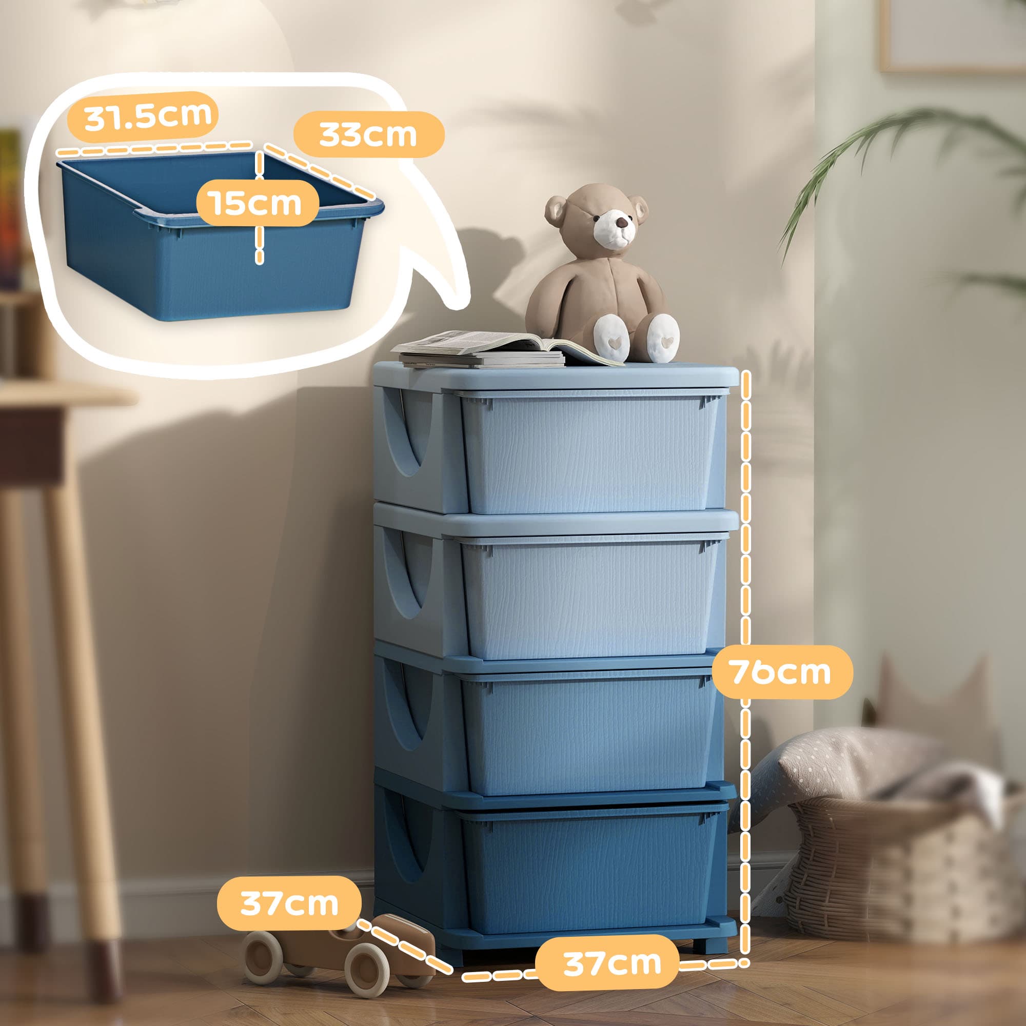 Four-Drawer Kids Storage Tower in Graduated Blue - image 5