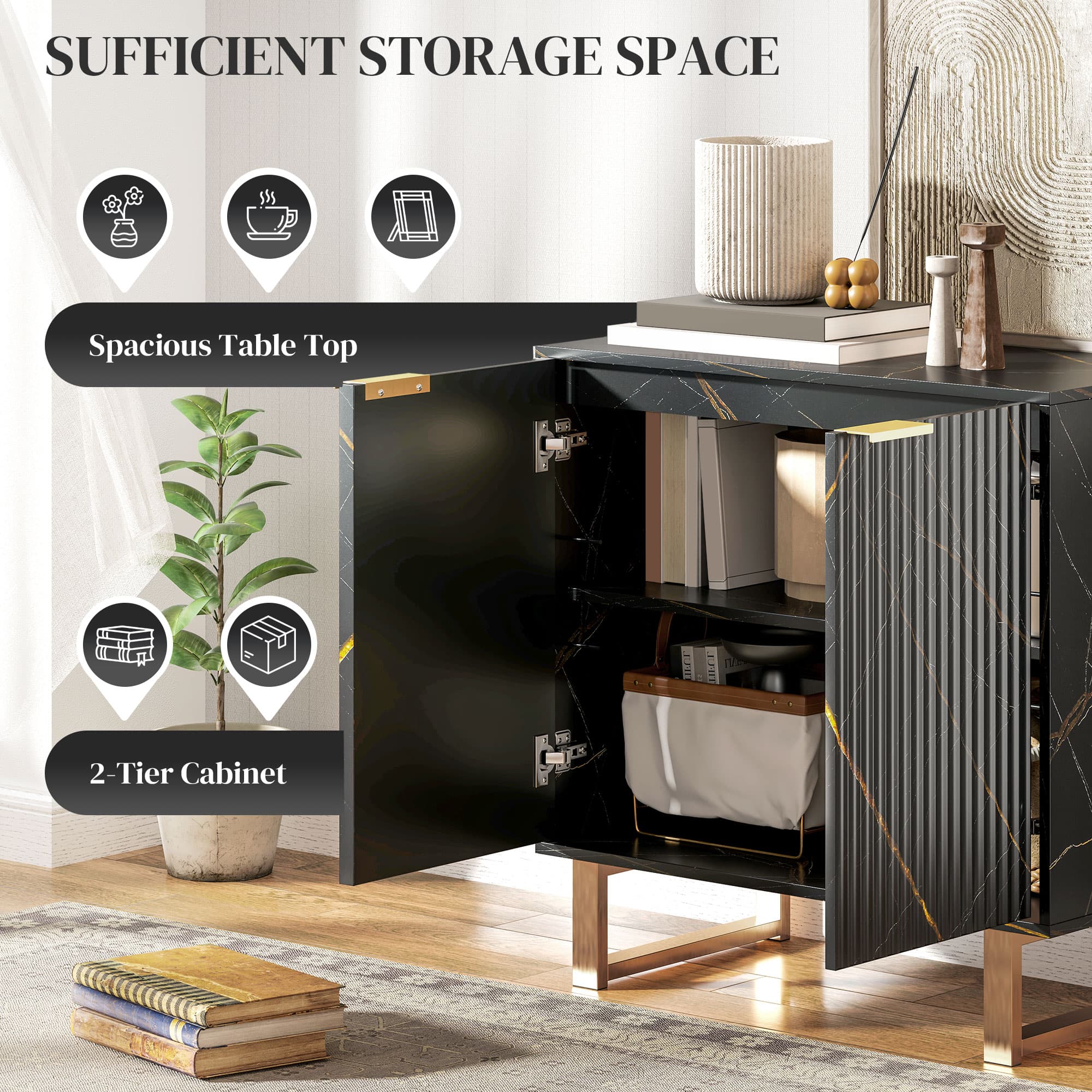 A two-door storage sideboard with a bold marble-effect finish - image 2