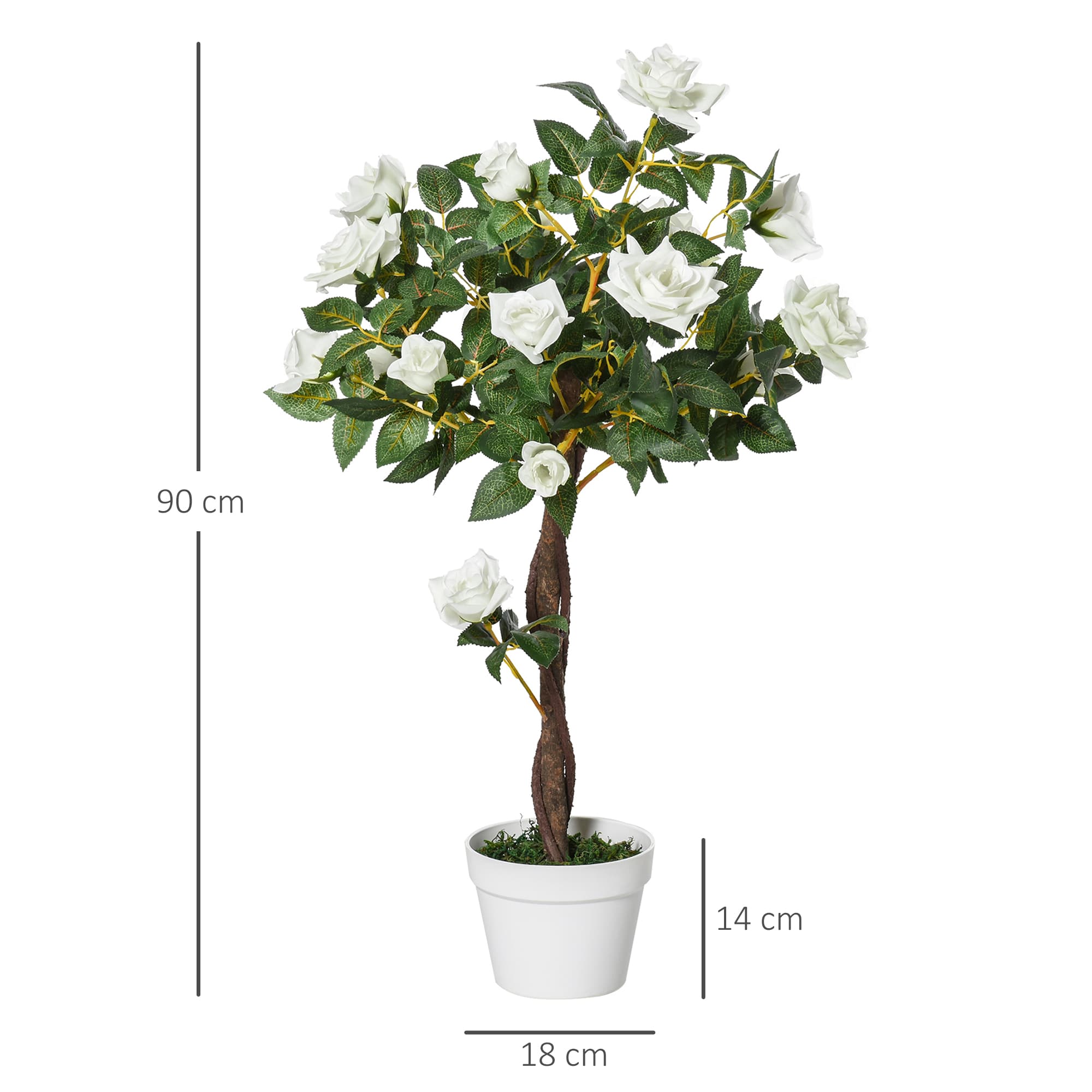 A pair of faux white rose topiary trees in white pots, 90cm tall - image 3