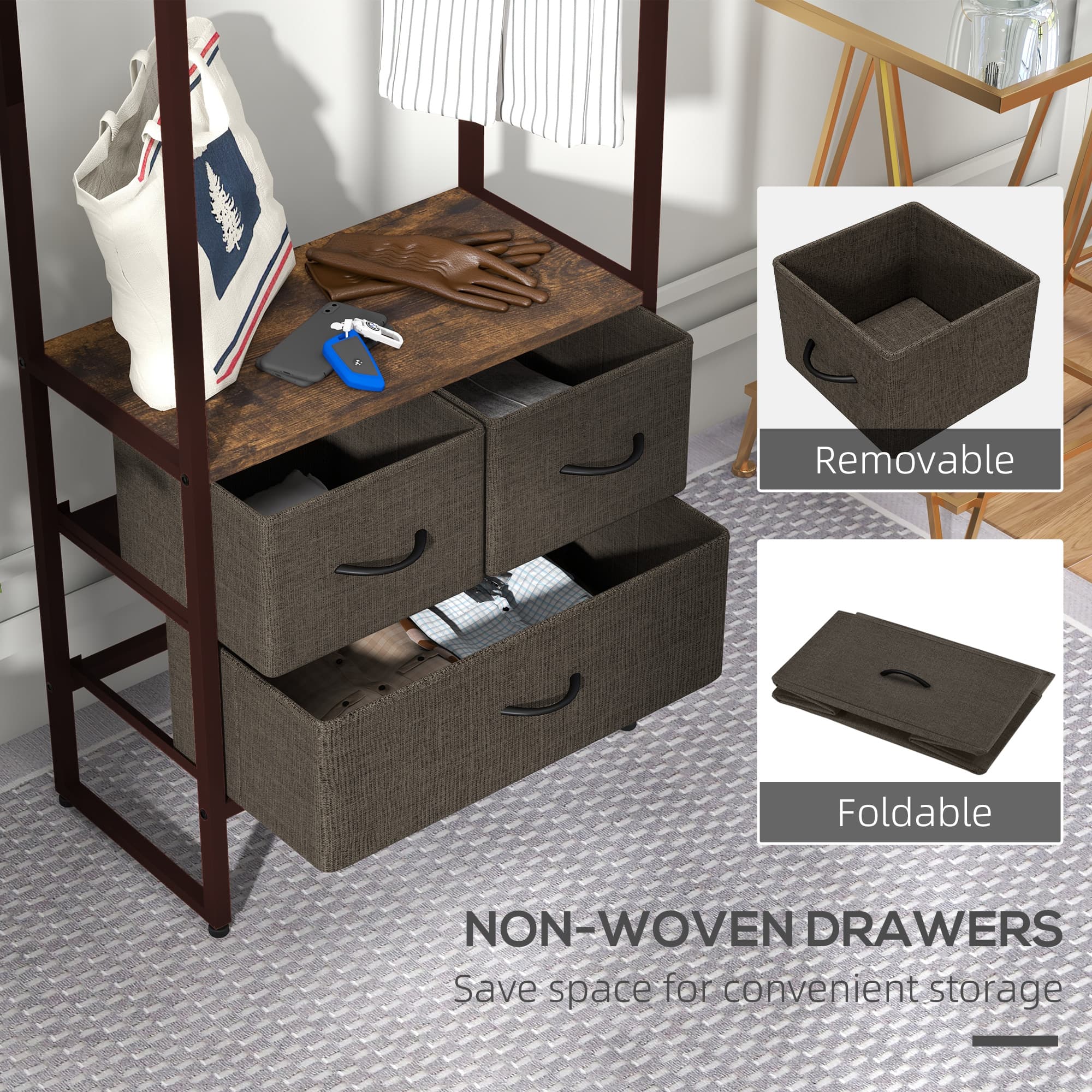 Freestanding Clothes Rail with Storage Drawers and Shelf - image 5