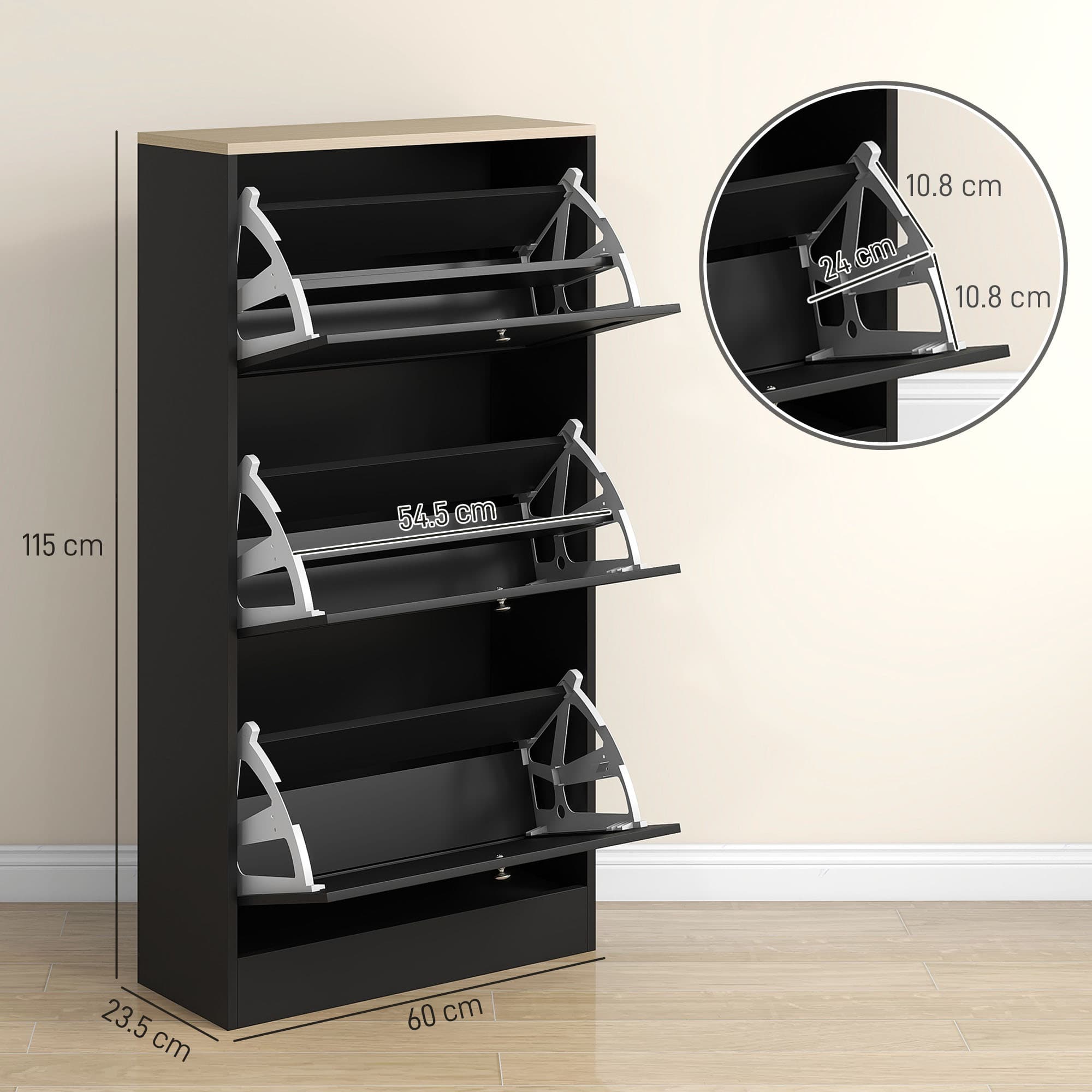 Slim Flip-Front Shoe Cabinet in Black, Holds 12–18 Pairs - image 2