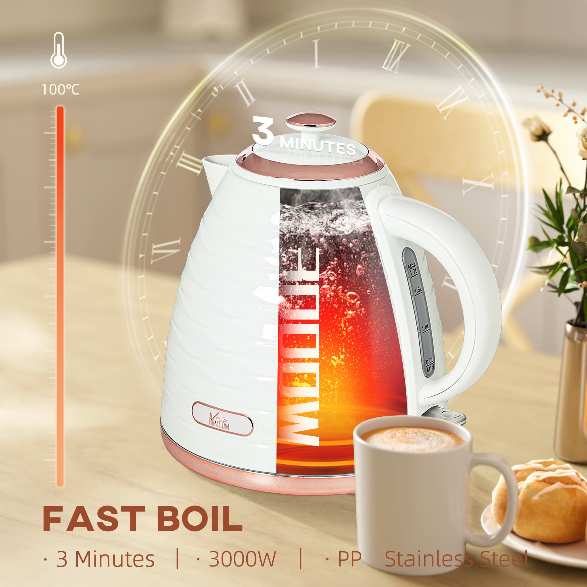 Cream 3kW Rapid Boil Kettle with Rose Gold Detail - image 6